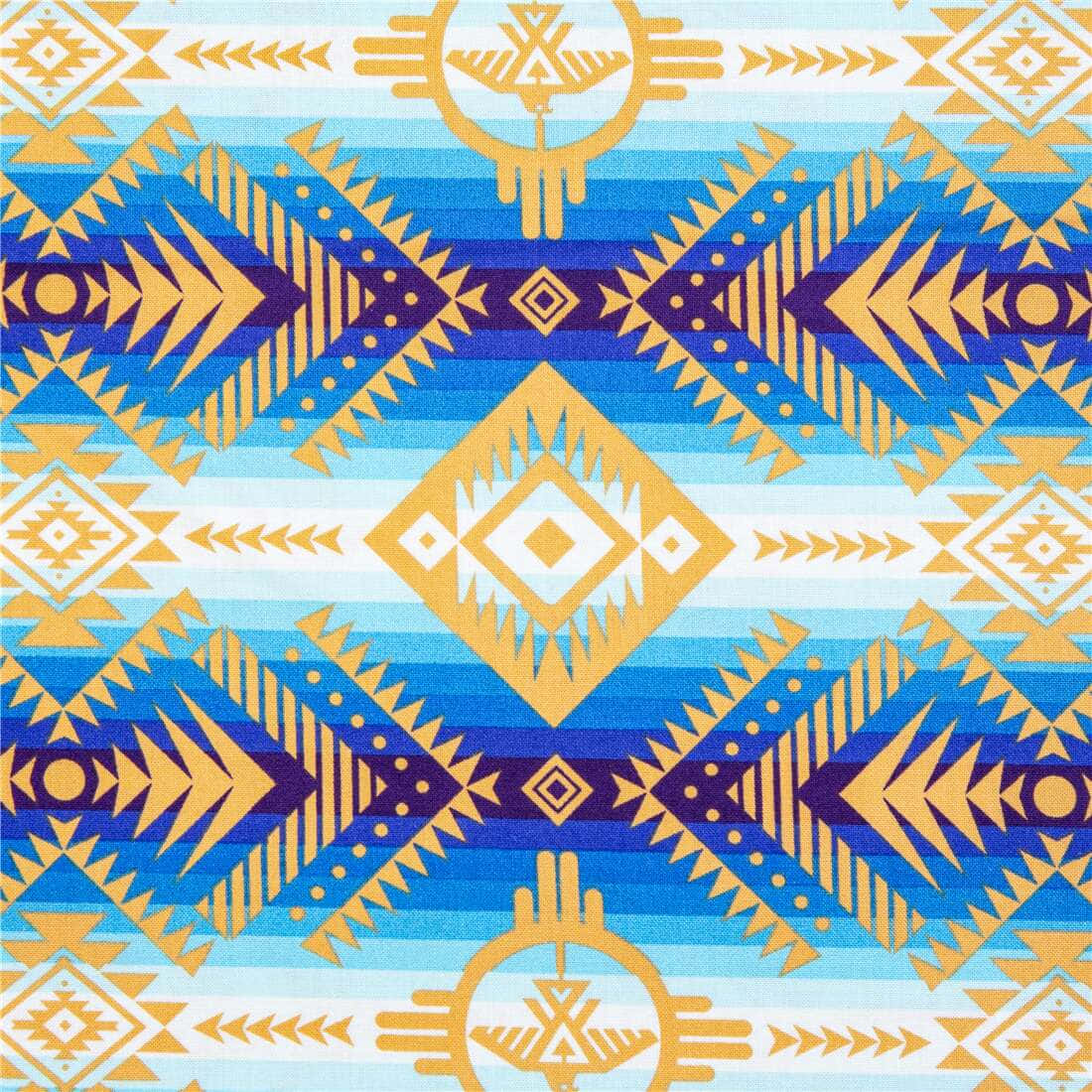 Et blå og gul sydvestligt mønster med et gul og blåt design Wallpaper