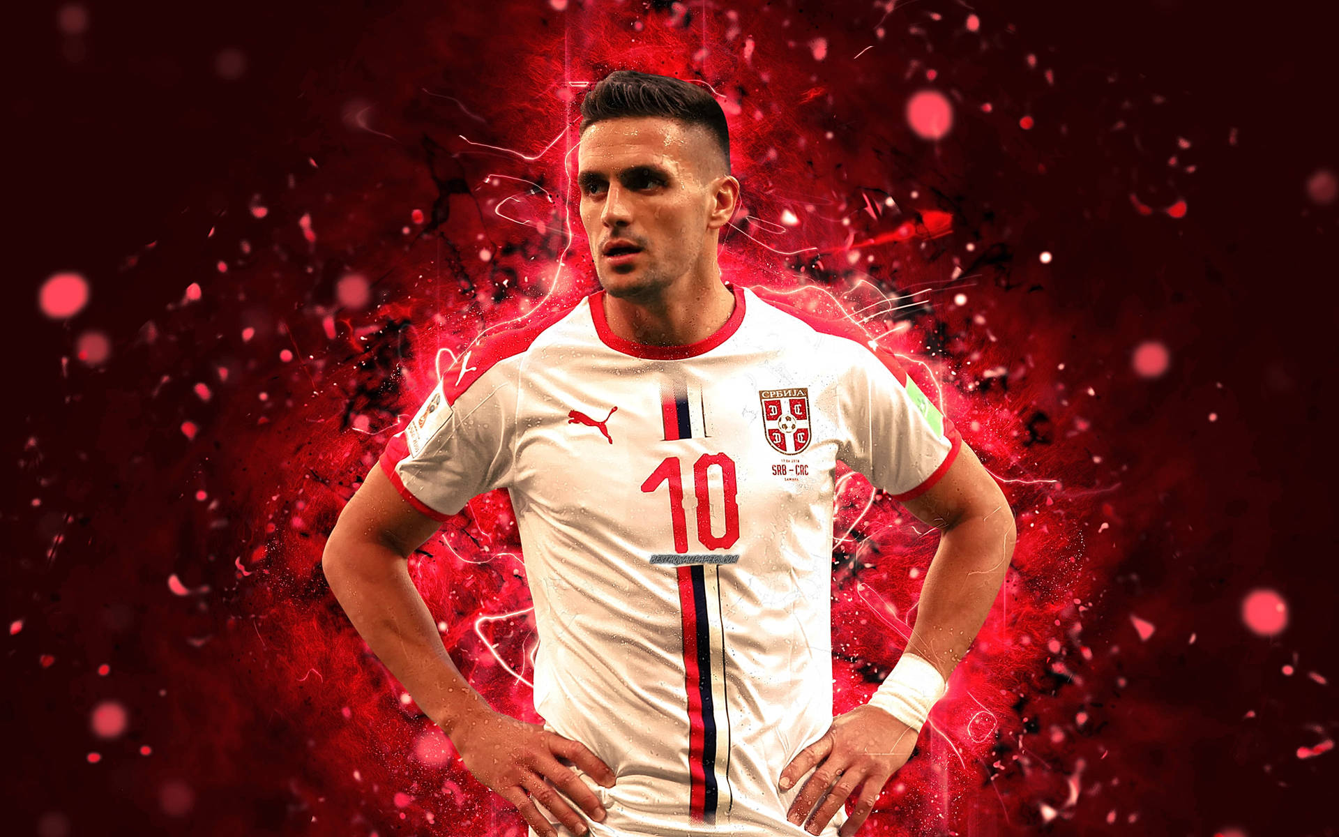 Dusan Tadic Leading Serbia National Football Team Wallpaper