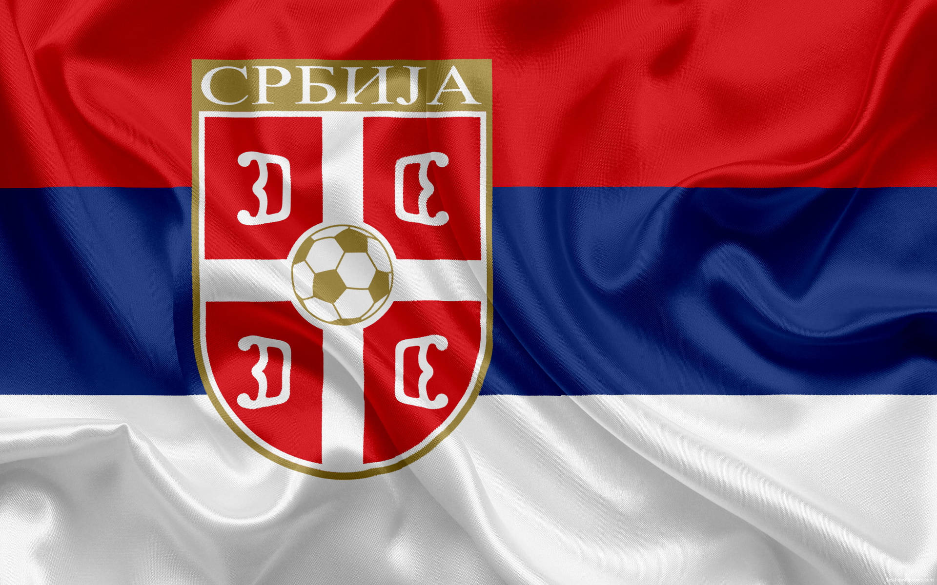 Bandiera Di Seta Della Squadra Nazionale Di Calcio Della Serbia Sfondo