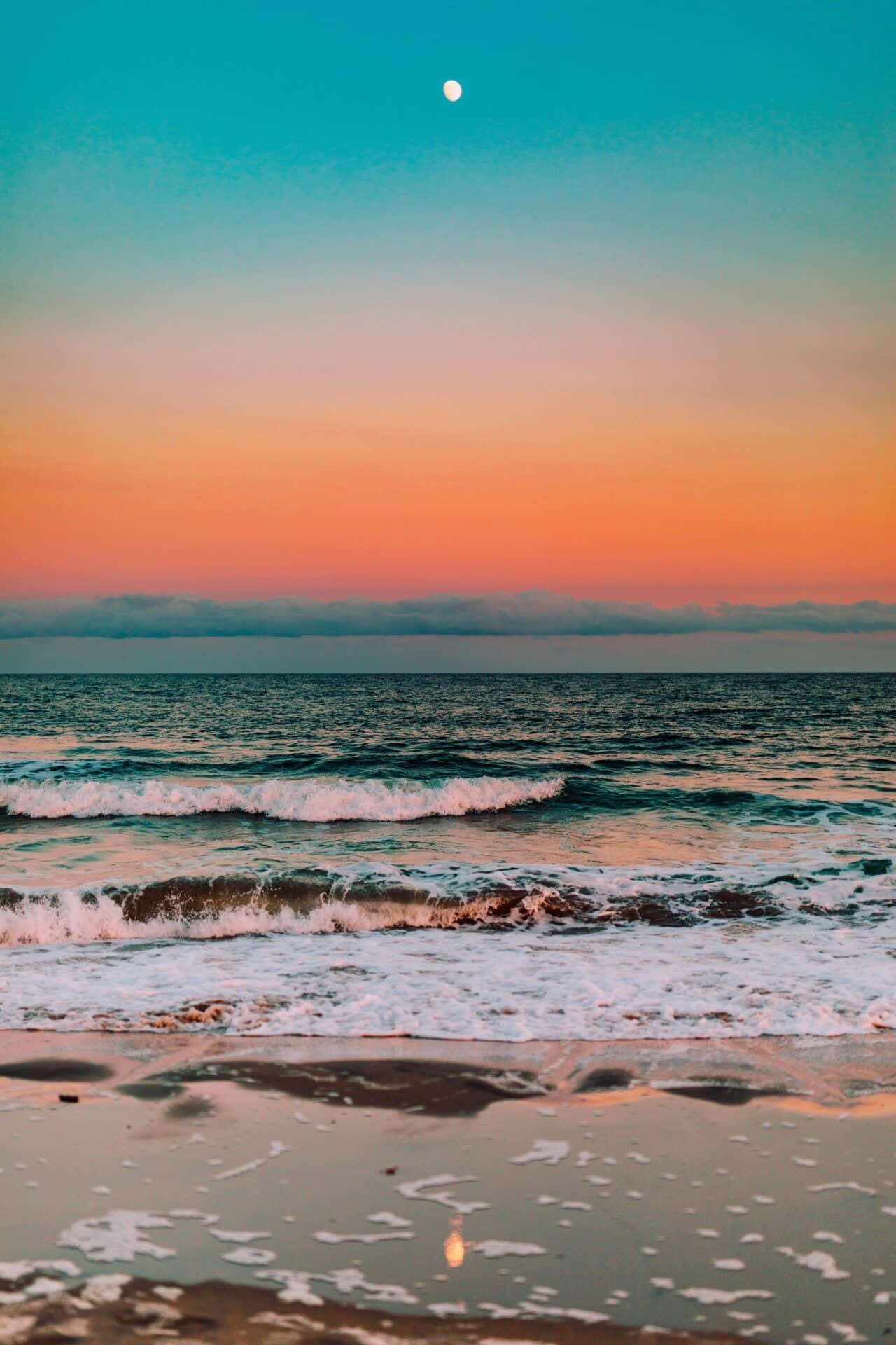 Serene Beach Sunsetwith Moon Wallpaper