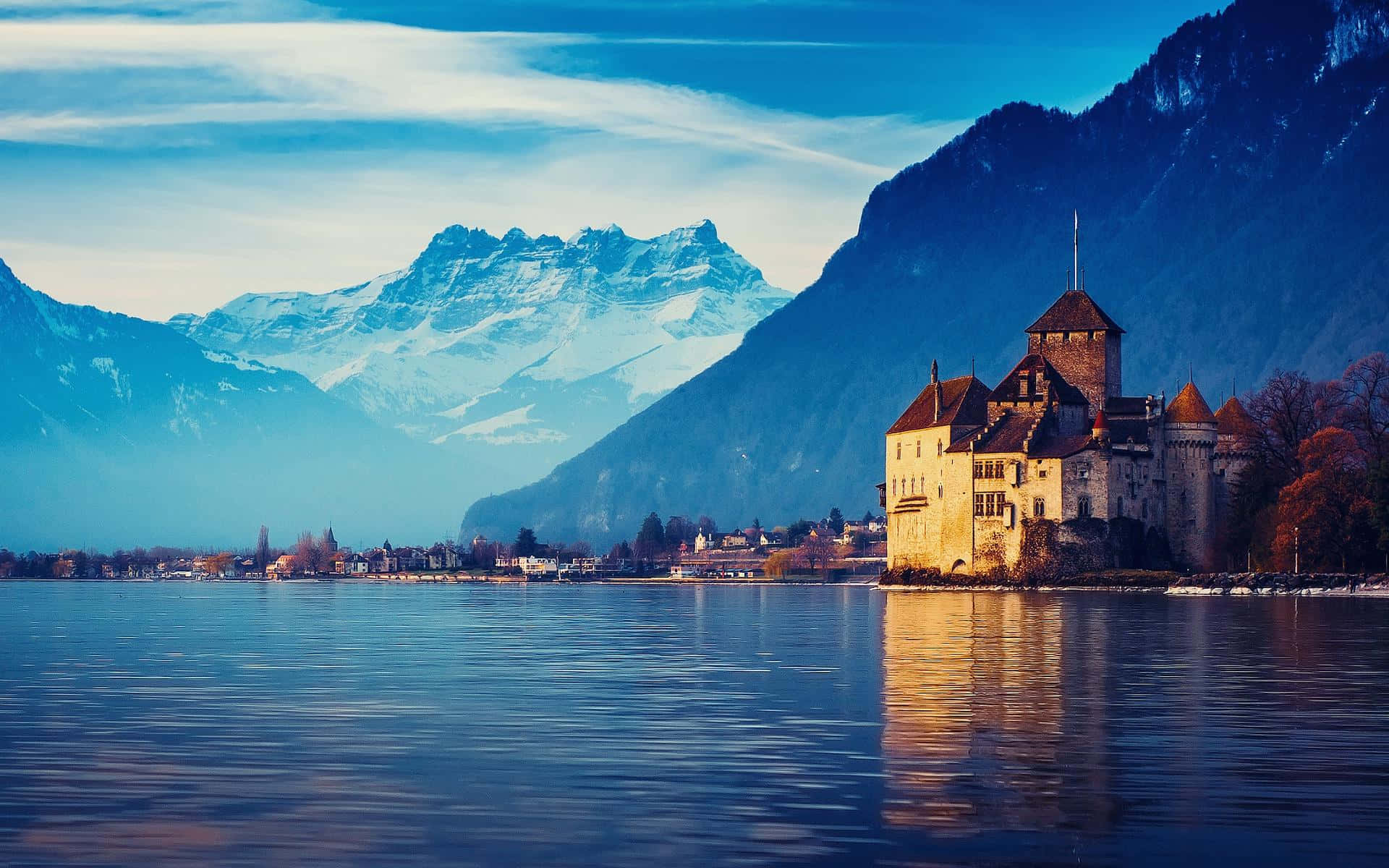 Serene Beauty Of Montreux At Night Wallpaper
