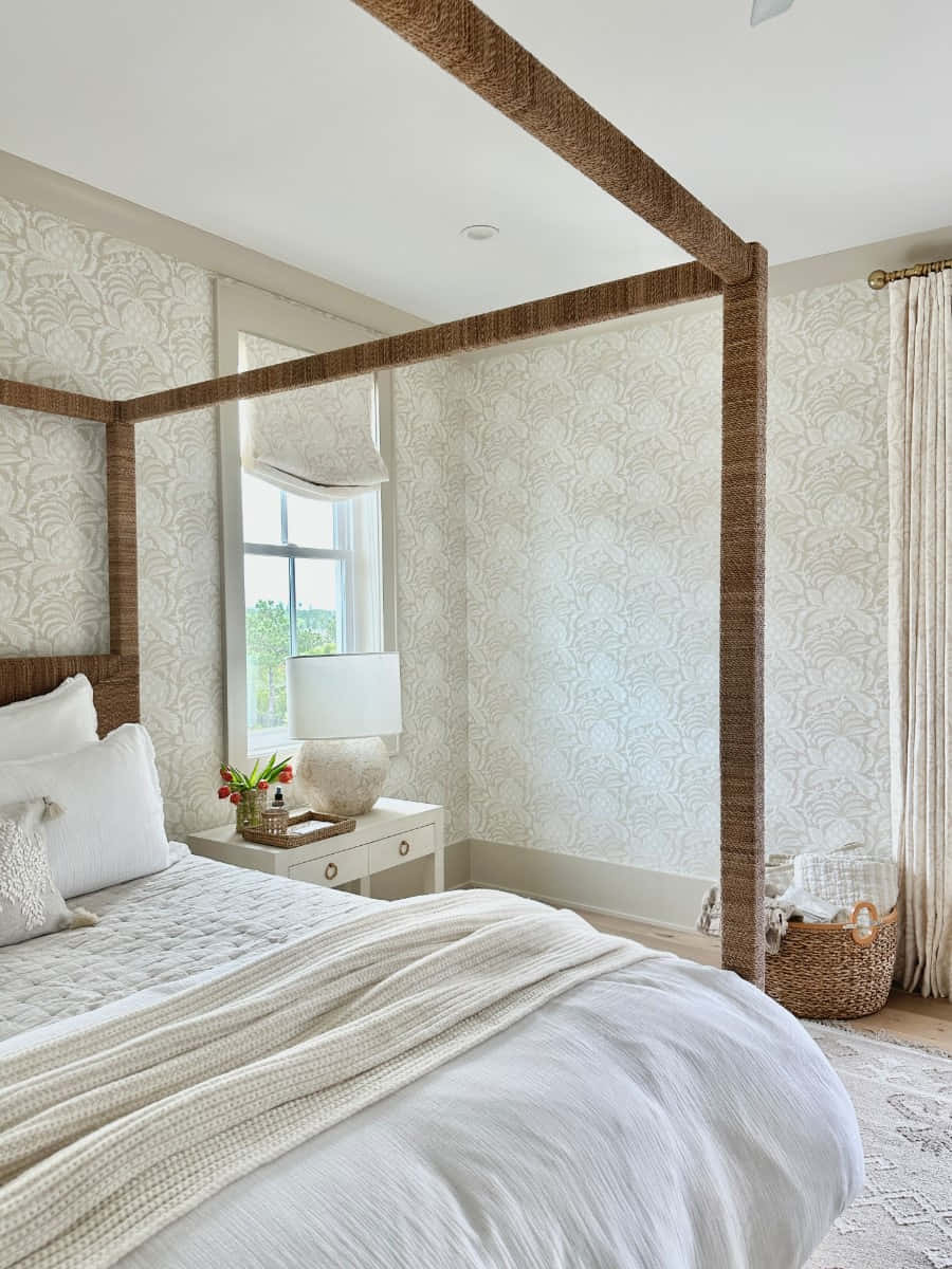 Serene Bedroomwith Canopy Bed Wallpaper