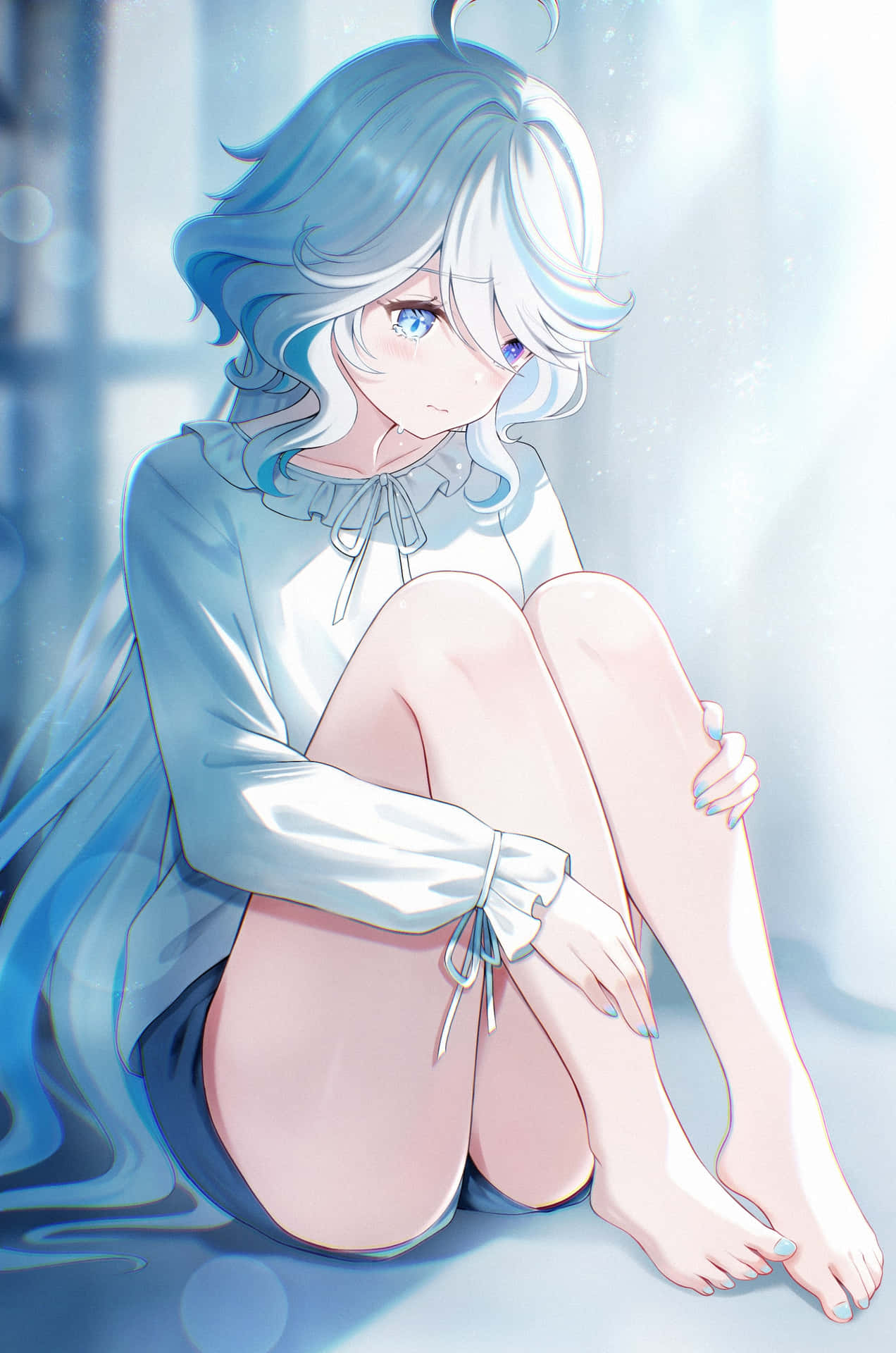 Serene_ Blue_ Anime_ Girl_ Sitting Wallpaper