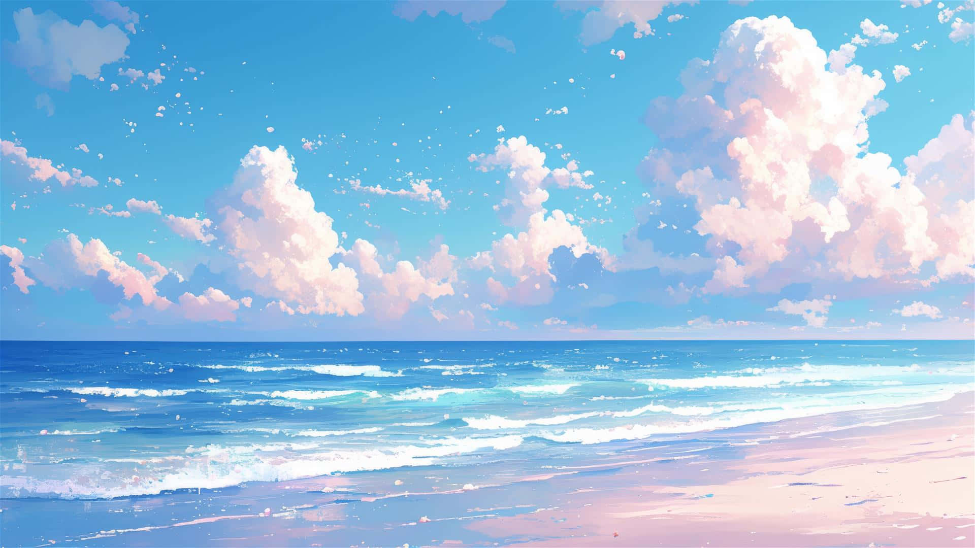 Serene Blue Beach Artwork Wallpaper