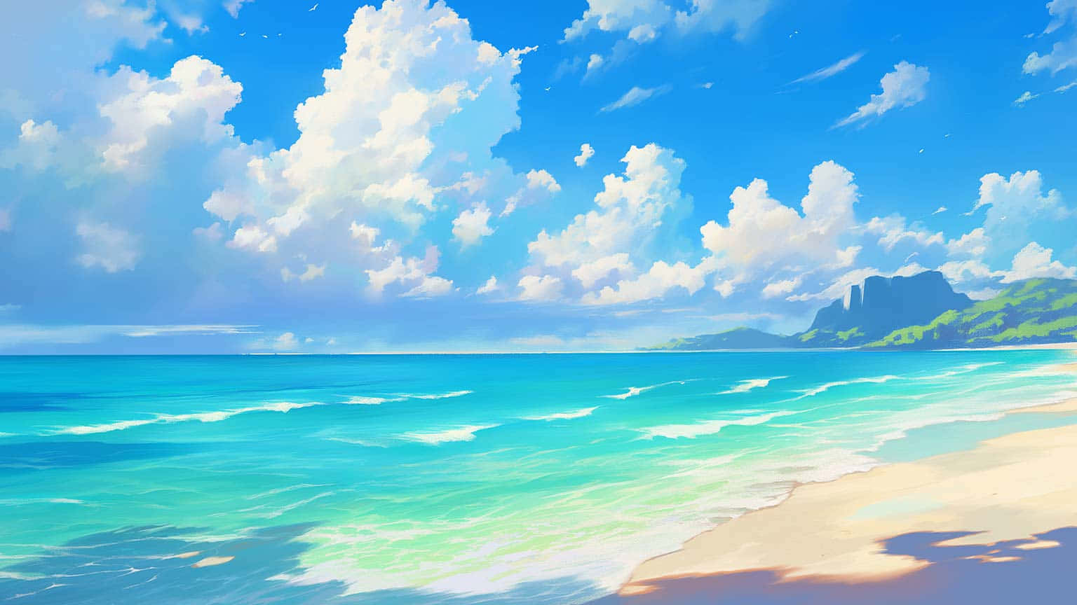 Serene Blue Beach Artwork Wallpaper