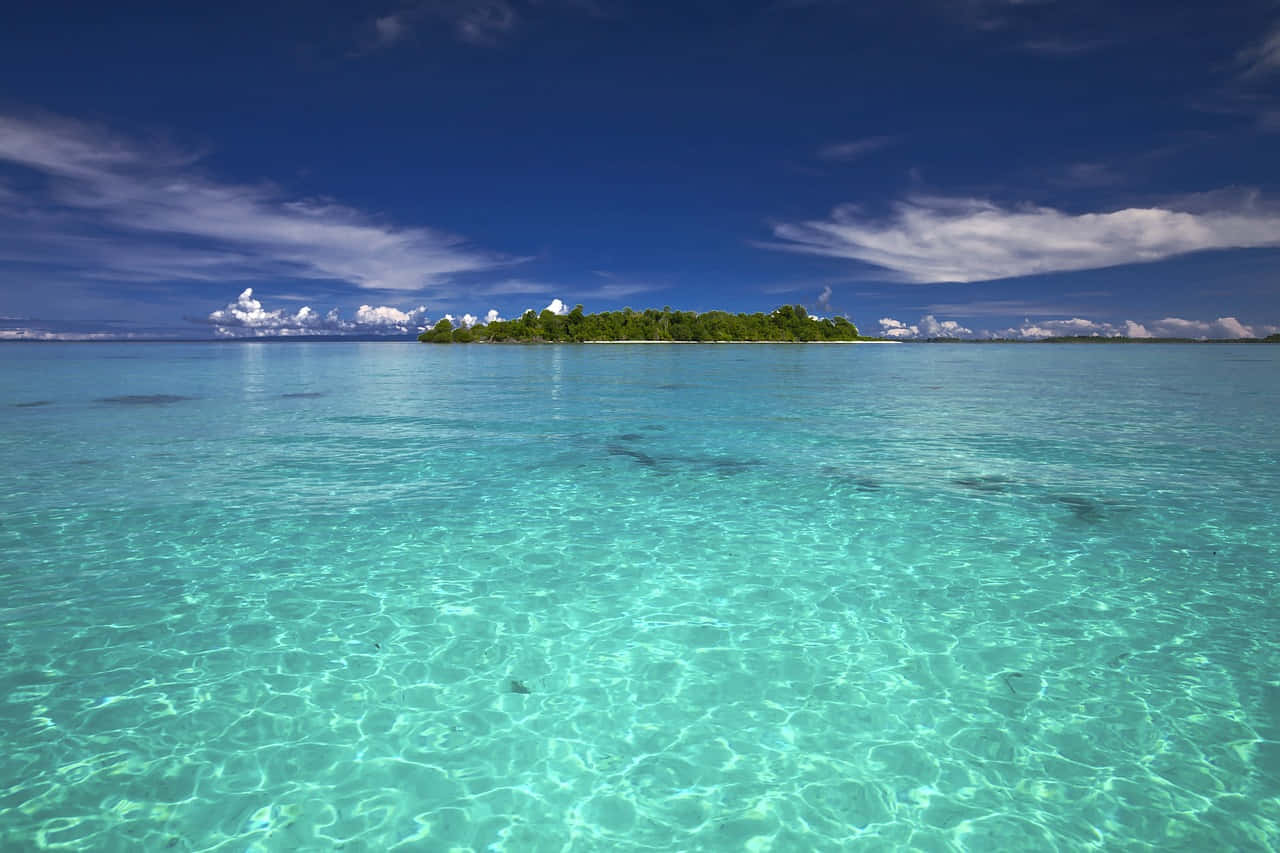 Serene Blue Beach Island Wallpaper