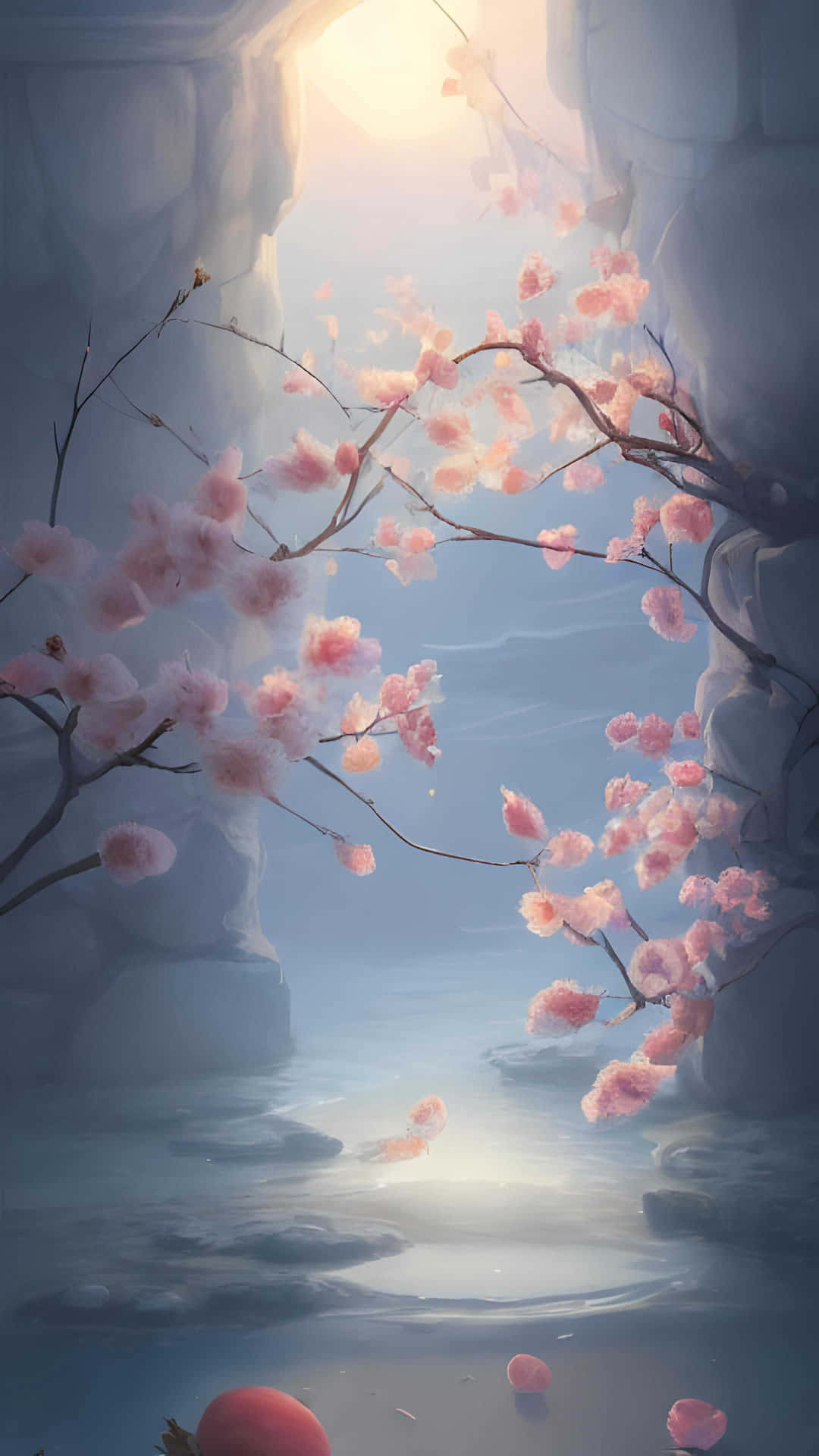 Serene Cherry Blossom Cove Wallpaper