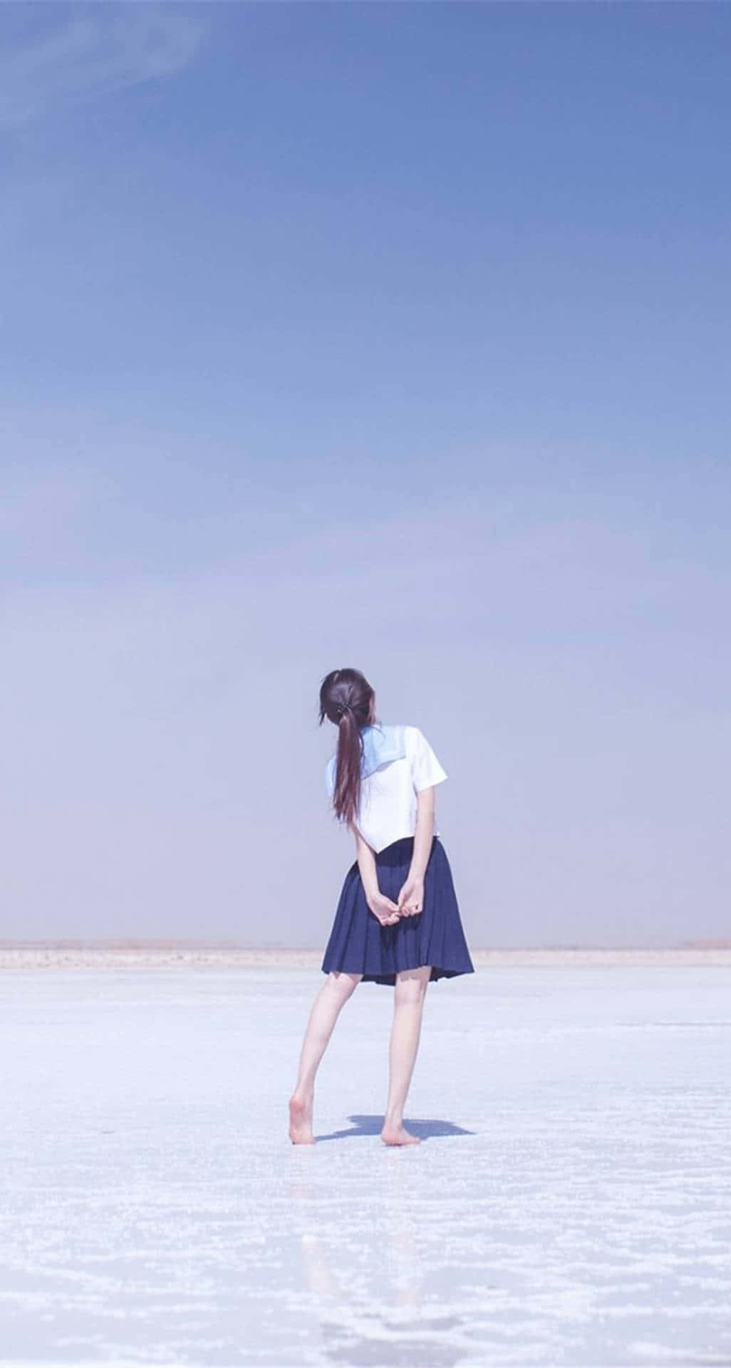 Serene Desert Schoolgirl Aesthetic Wallpaper