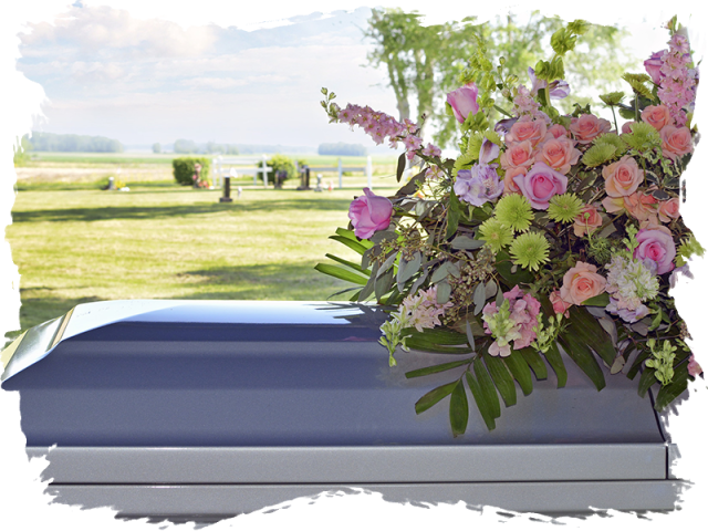 Serene Funeral Casketand Floral Tribute PNG