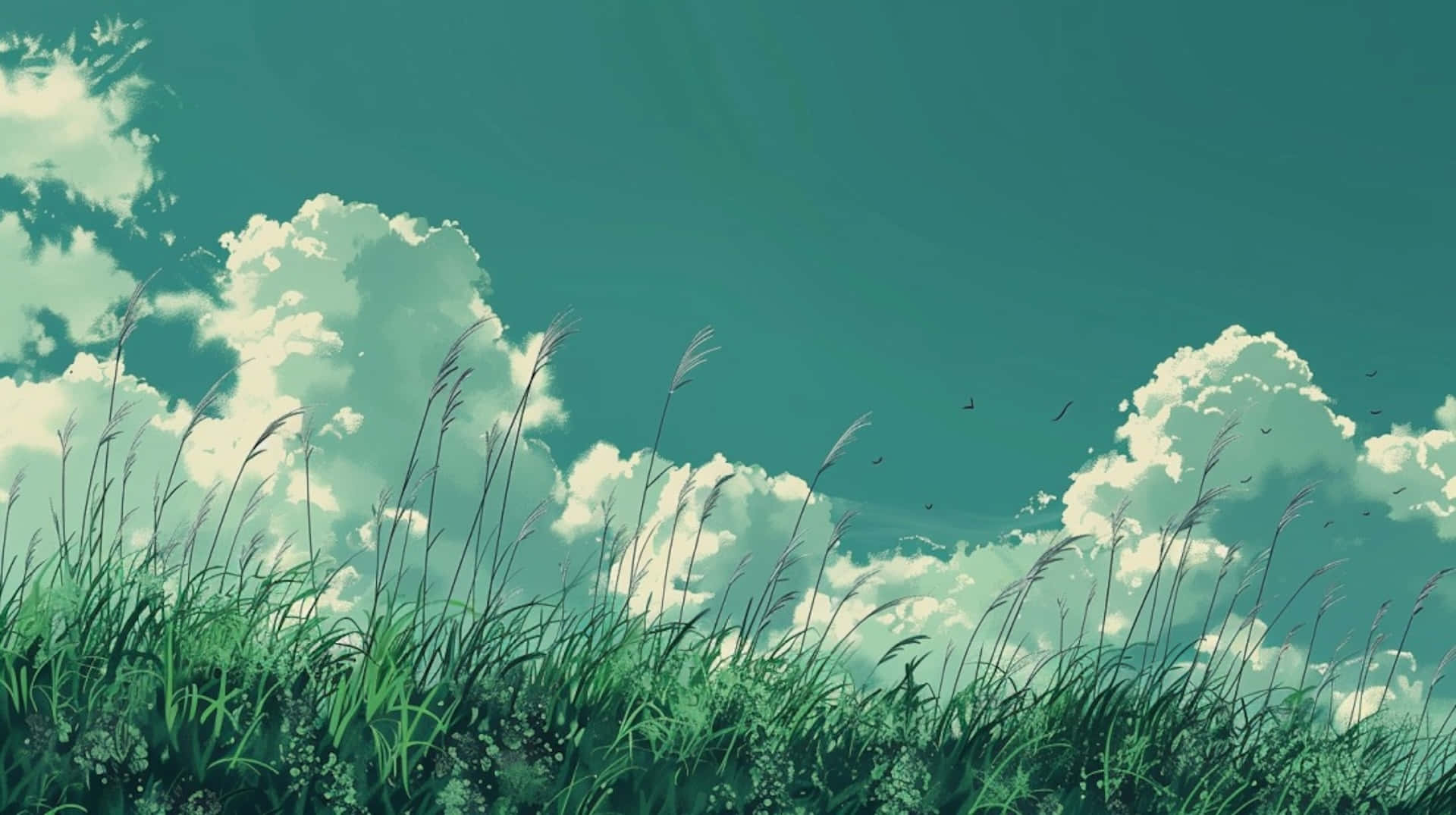 Serene Green Meadow Sky Wallpaper