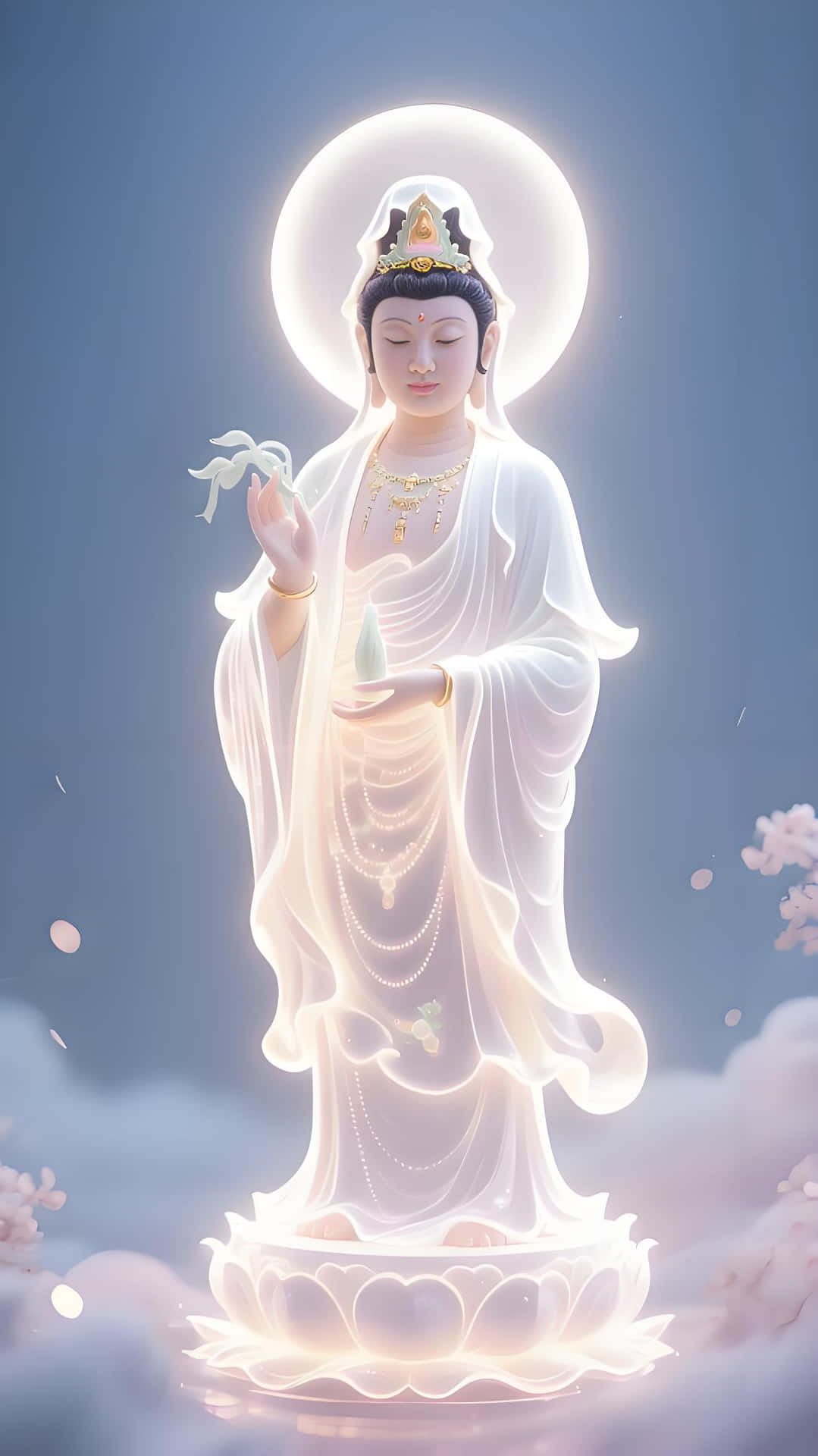 Serene Guanyin Statue Spiritual Wallpaper Wallpaper