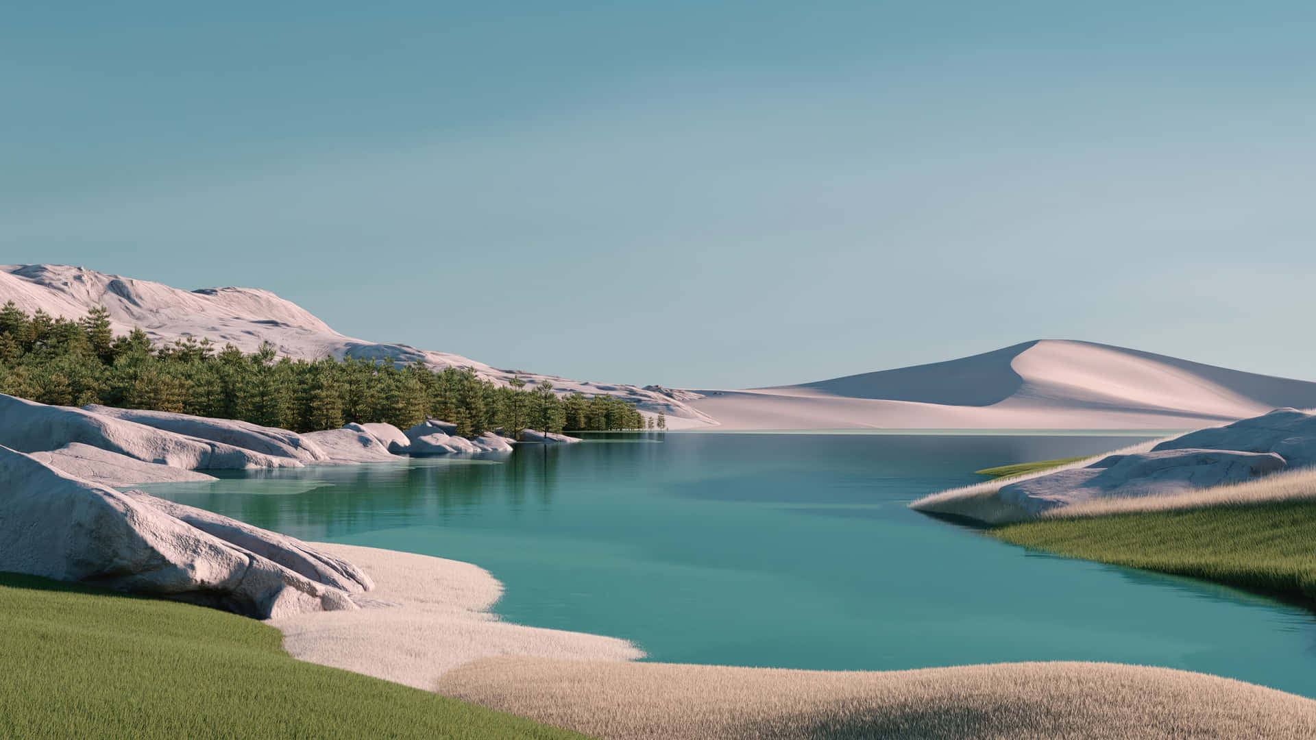 Serene Lakeside Sand Dunes Wallpaper Wallpaper