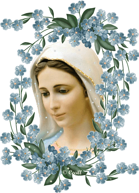 Serene Maria Surrounded By Flowers PNG