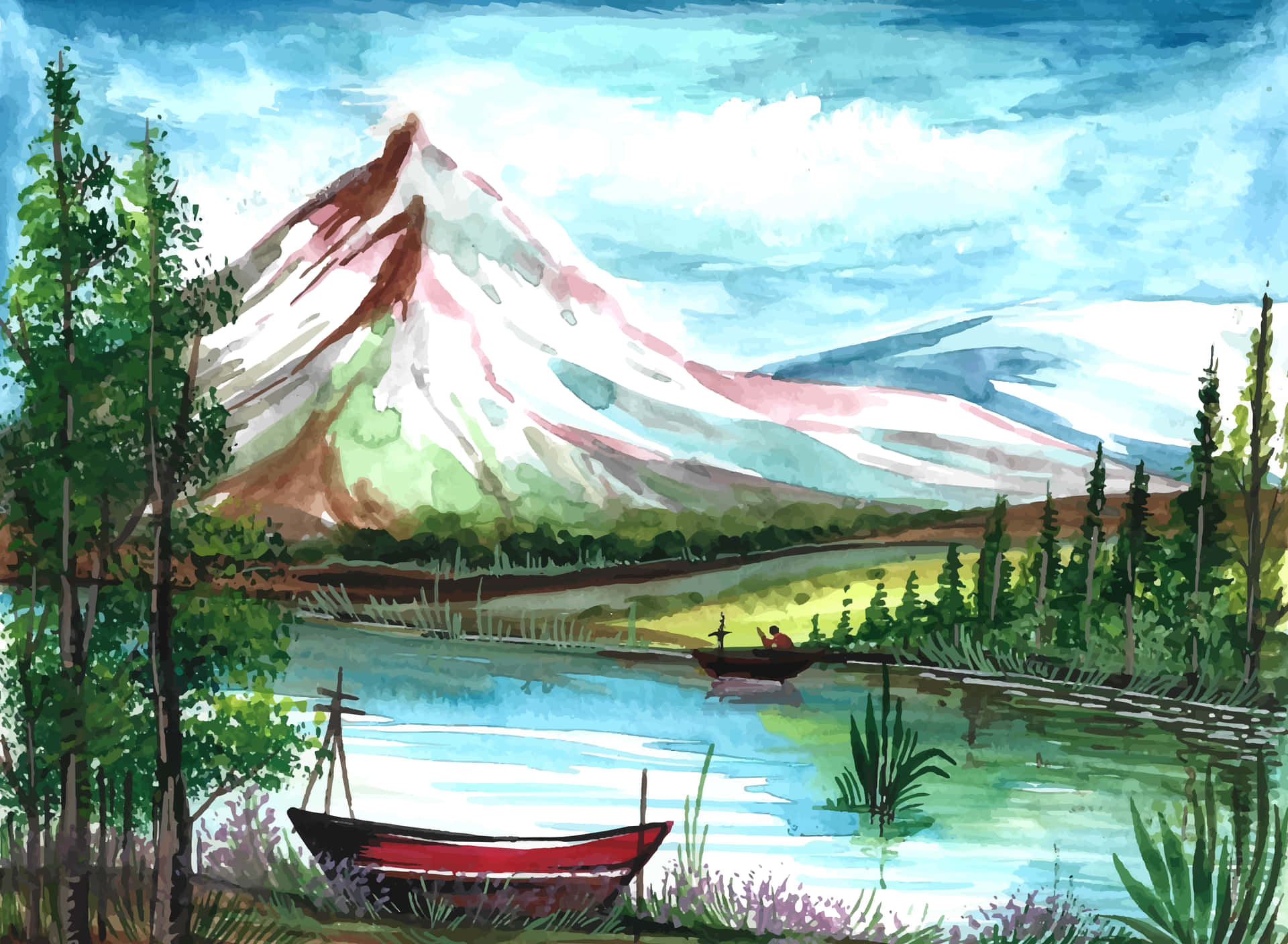 Serene_ Mountain_ Lake_ Landscape_ Mural.jpg Wallpaper