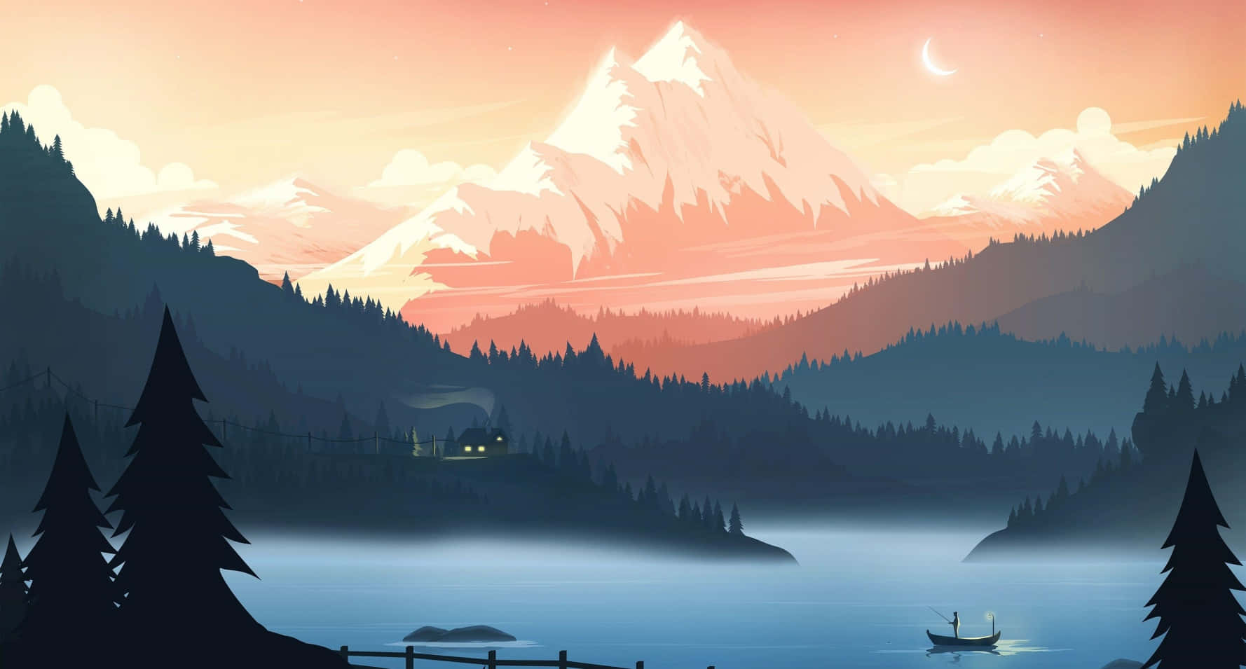 Serene Mountain Lake Sunset Wallpaper
