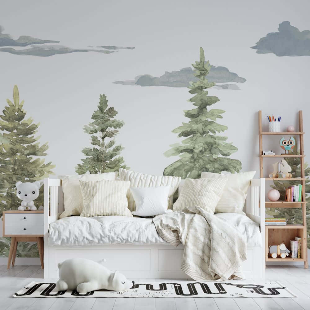 Serene Nursery Roomwith Tree Mural Wallpaper