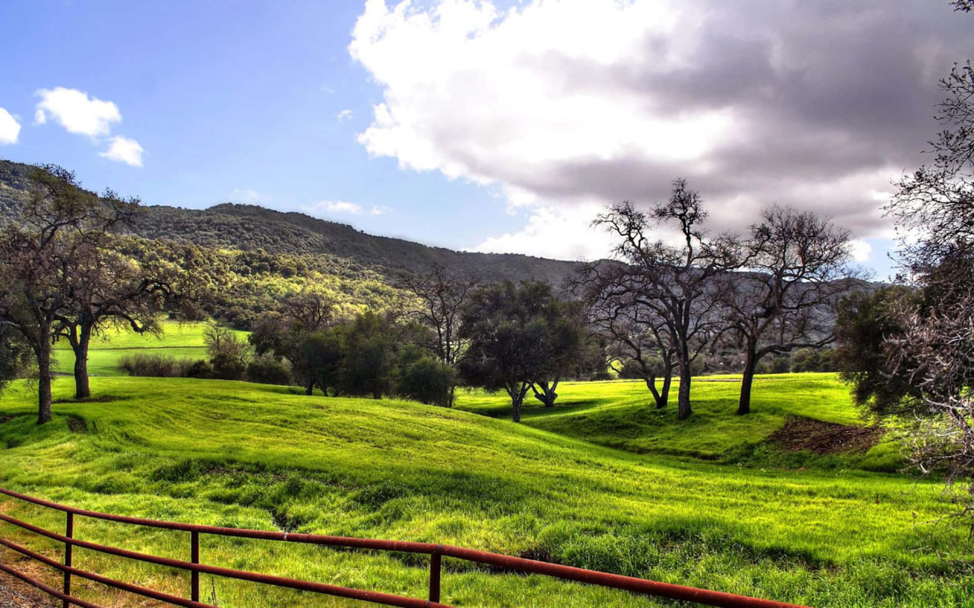 Serene Ranch Landscape Under The Crystal Clear Sky Wallpaper