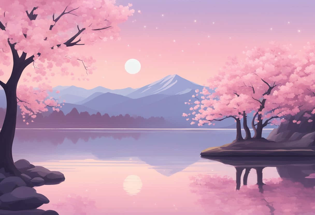 Serene Sakura Sunset Landscape Wallpaper