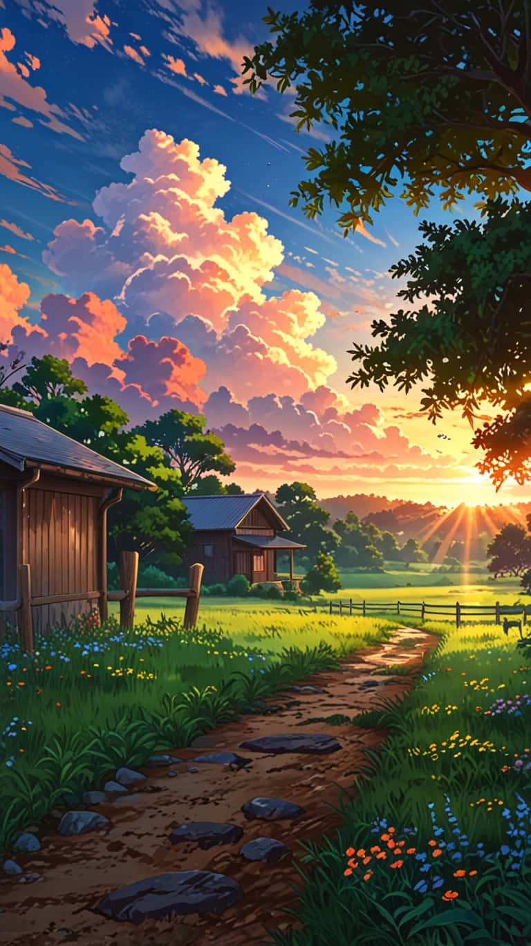 Serene Sunset Countryside Wallpaper