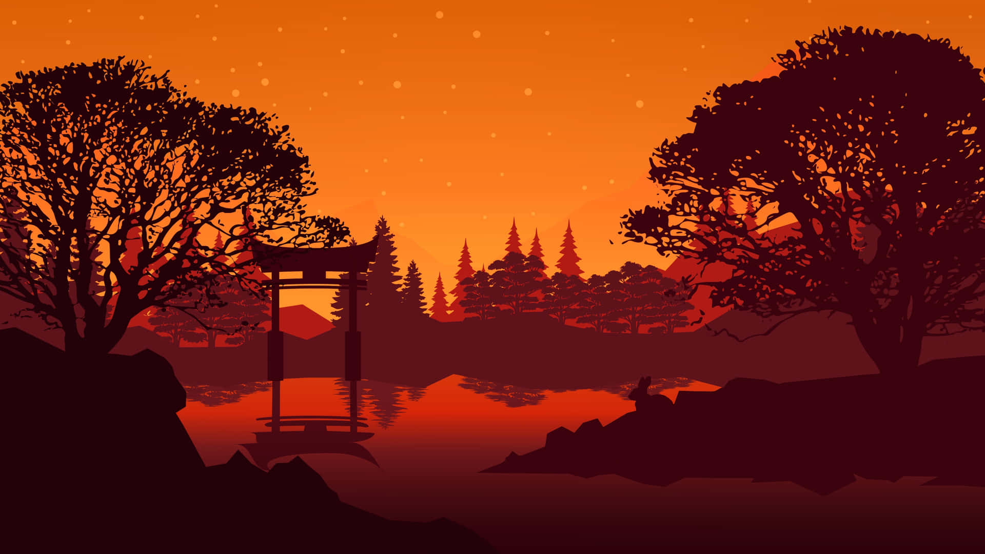 Serene Sunset Torii Gate Landscape Wallpaper