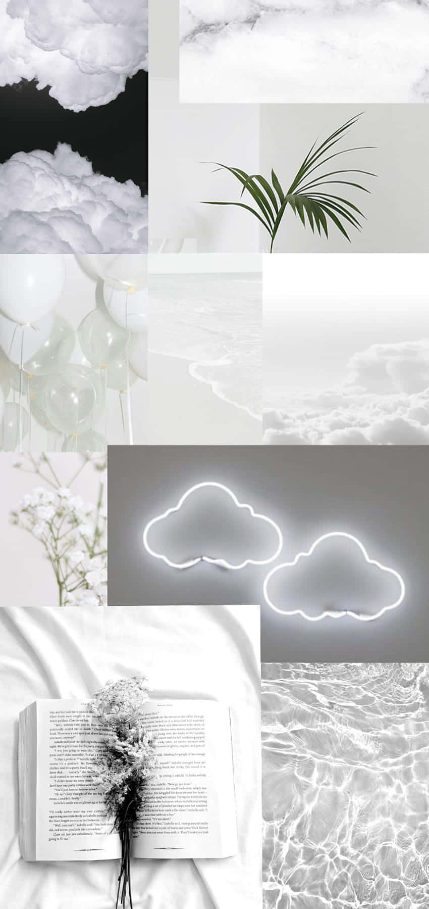 Serene White Collage Aesthetic Wallpaper