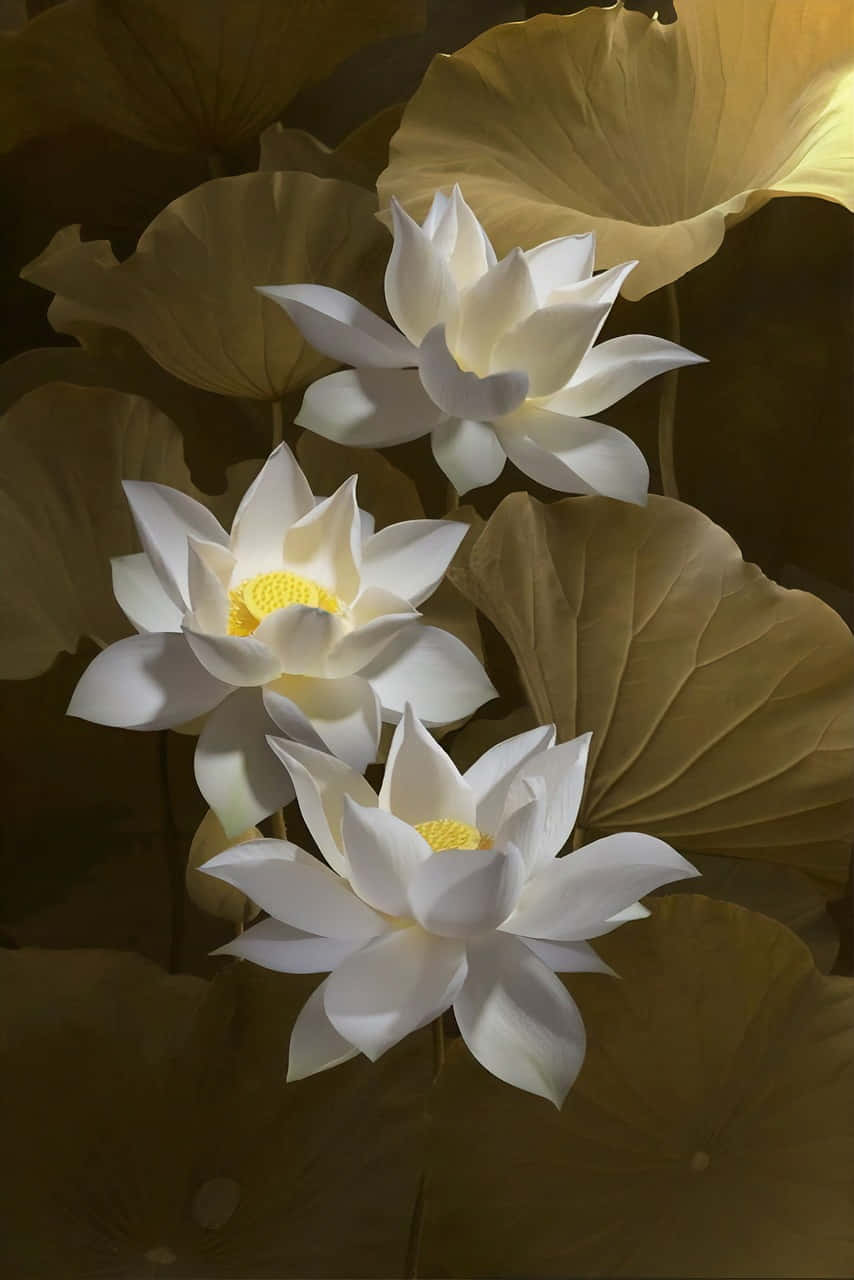 Serene White Lotus Flowers Wallpaper