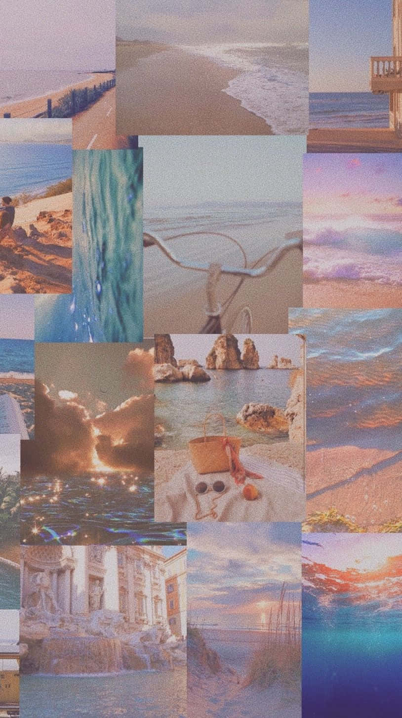 Serenity Beach Collage Aesthetic Wallpaper