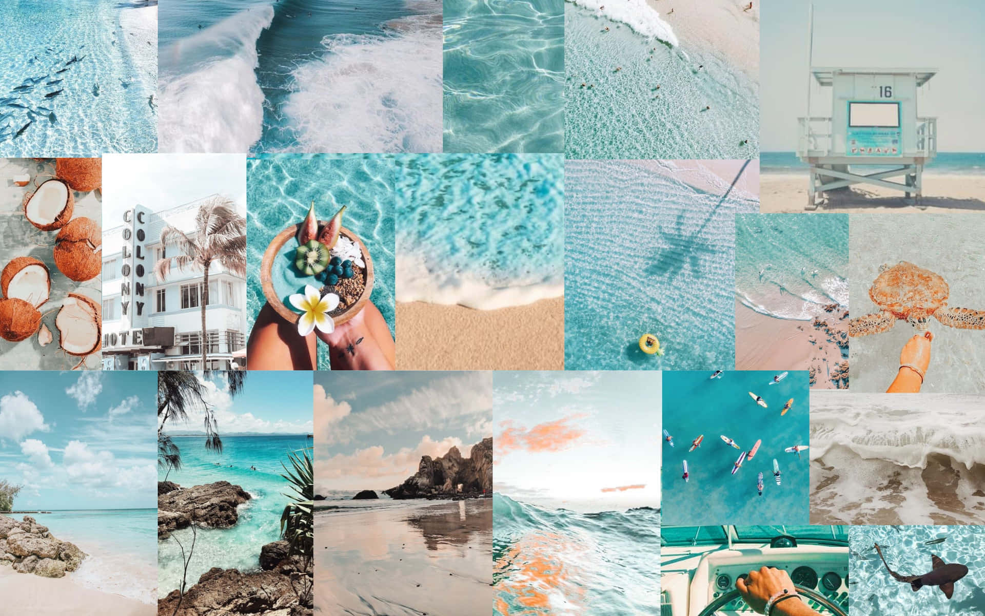 Serenity Blue Beach Collage Wallpaper