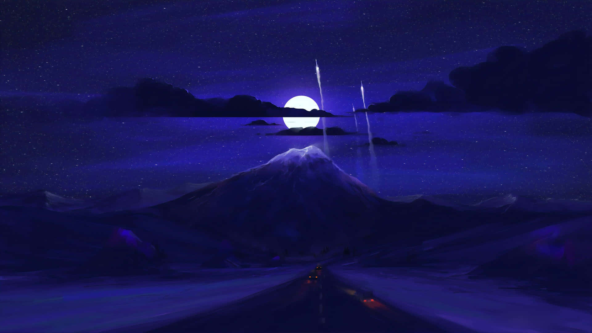 Serenity Blue Night Mountain Landscape Wallpaper