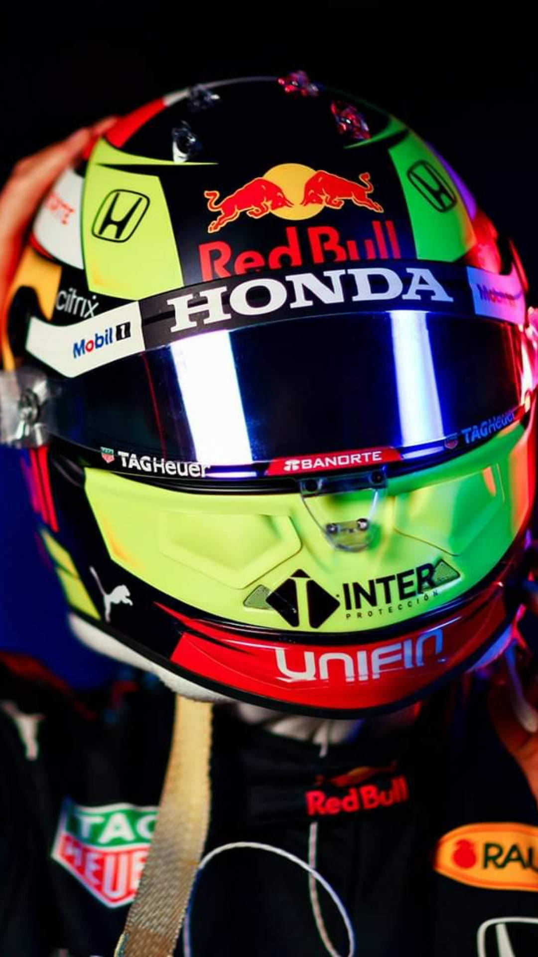 Sergio Perez Wearing His Racing Helmet Wallpaper