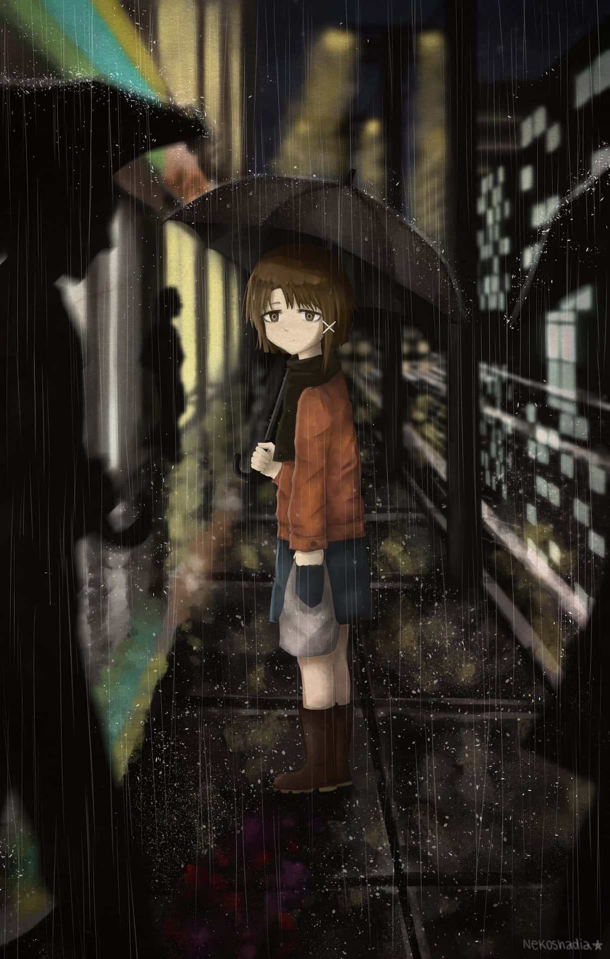 Einmädchen Mit Einem Regenschirm Steht Im Regen. Wallpaper
