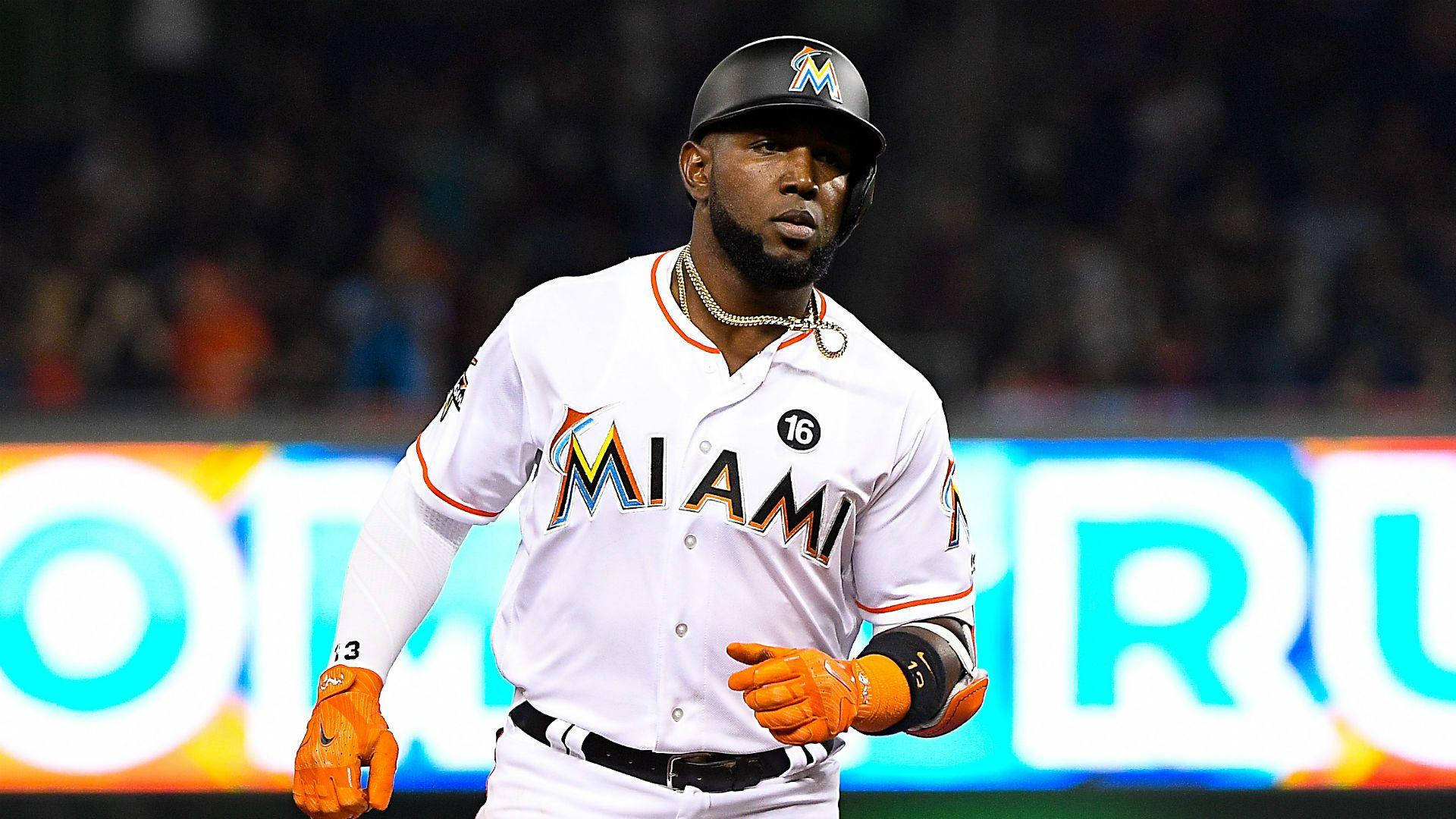 Serious Marcell Ozuna With Bright Billboard Wallpaper