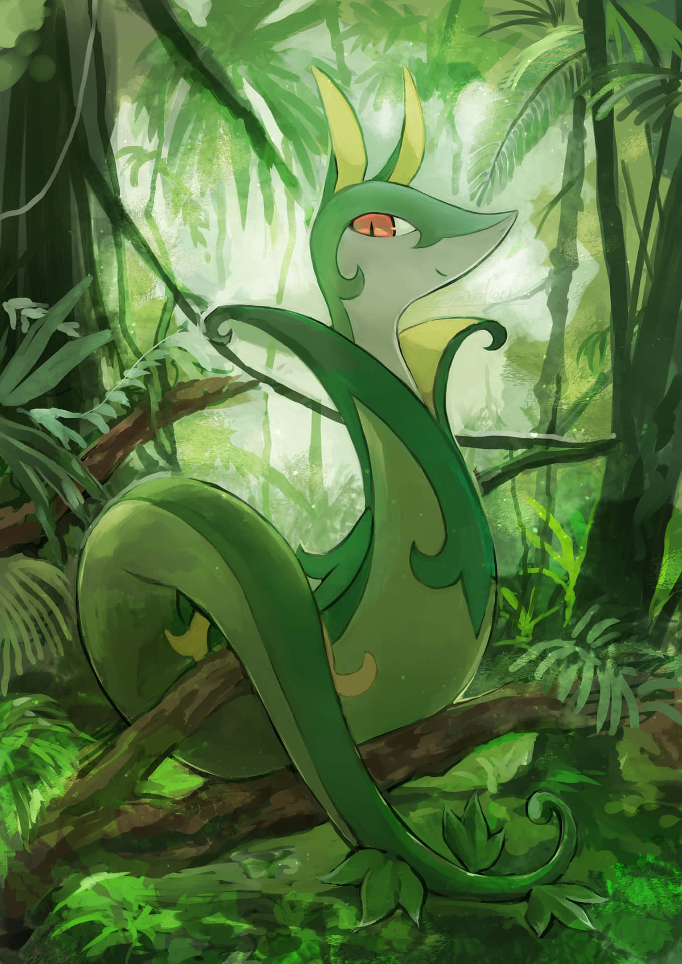 Serperior In Cool Forest Setting Wallpaper