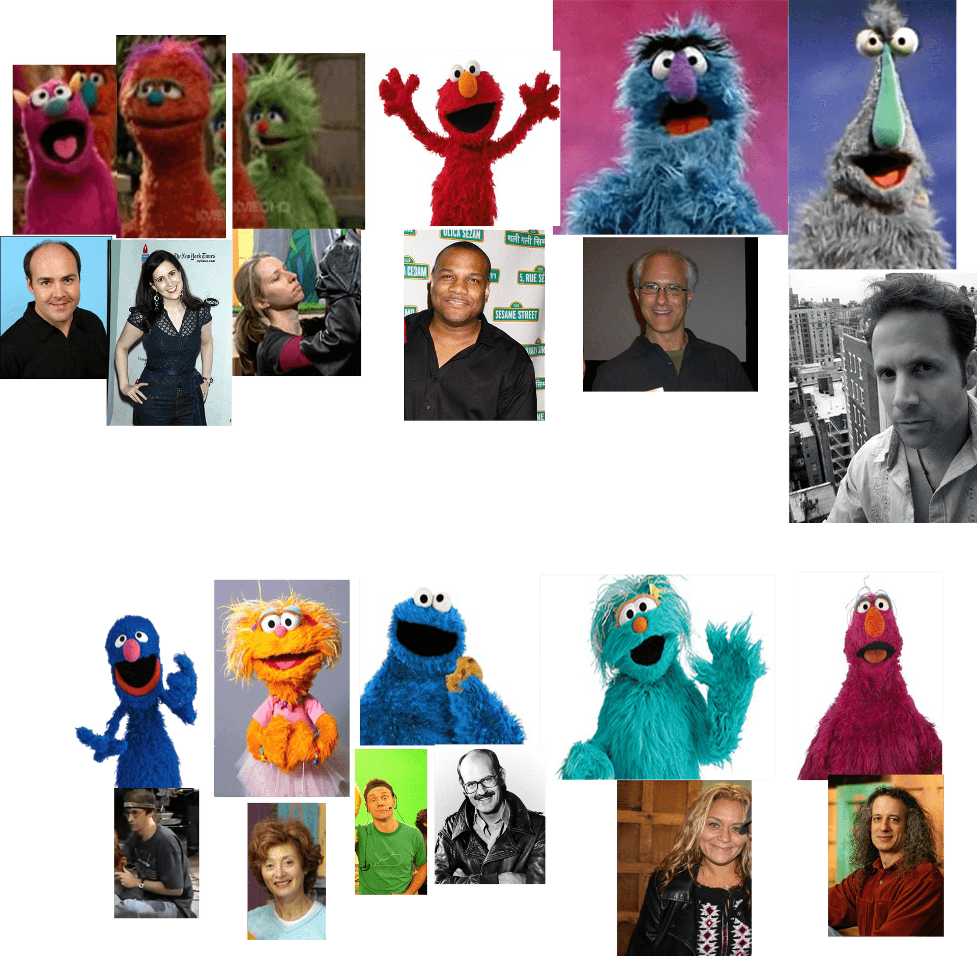 Sesame Street Charactersand Puppeteers Collage PNG