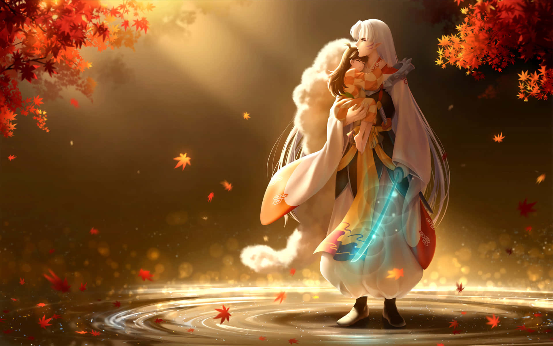 The Fearless Lord Sesshomaru in a Powerful Stance Wallpaper