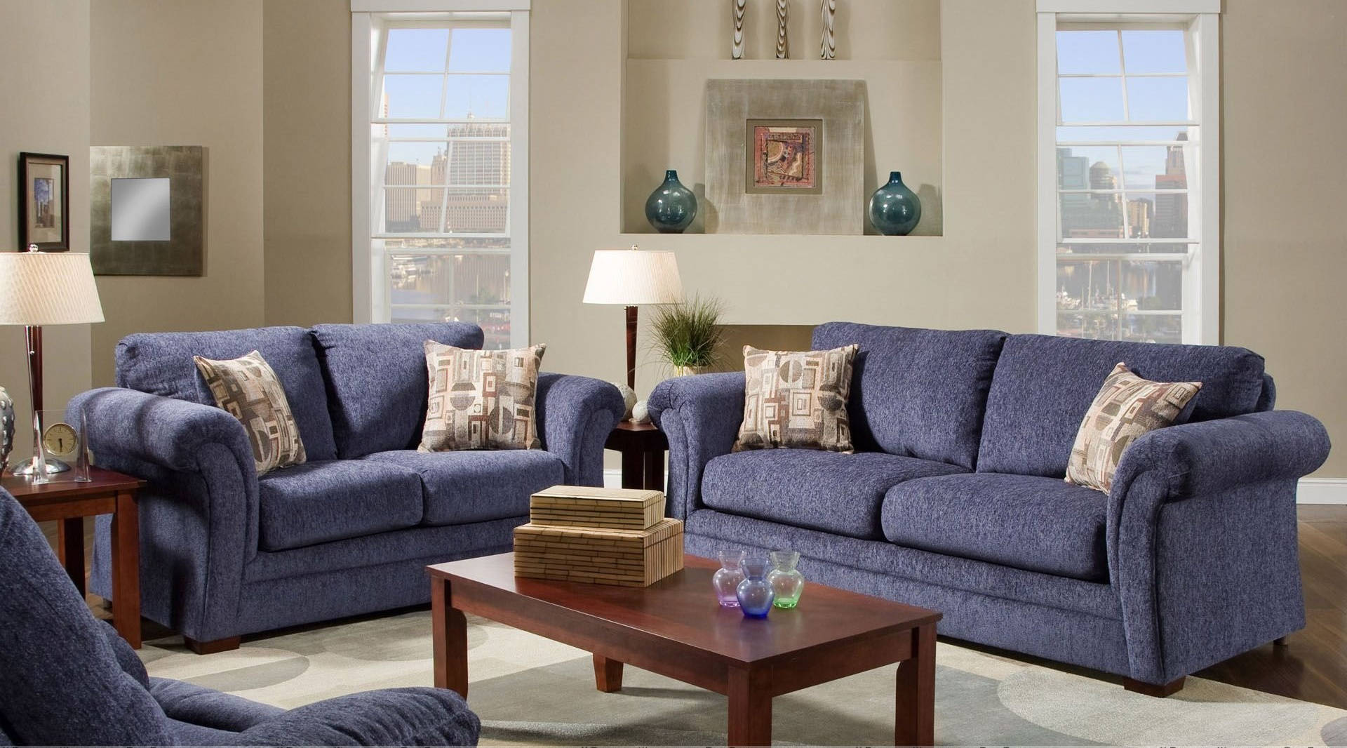 Set Of Blue Couches From An Apartment Wallpaper