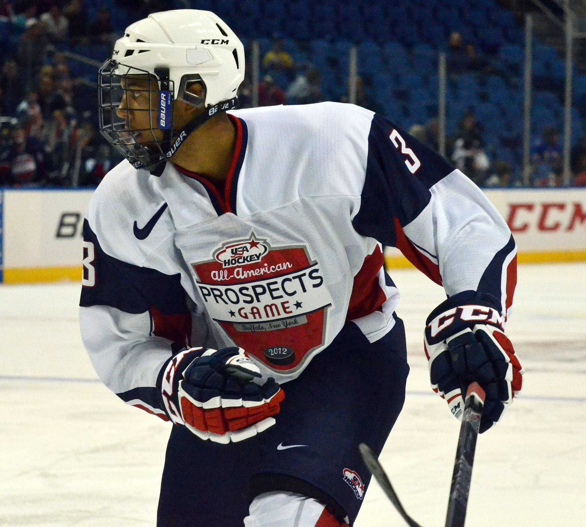 Seth Jones From Elite Prospects Looking To The Right During Hockey Game Background