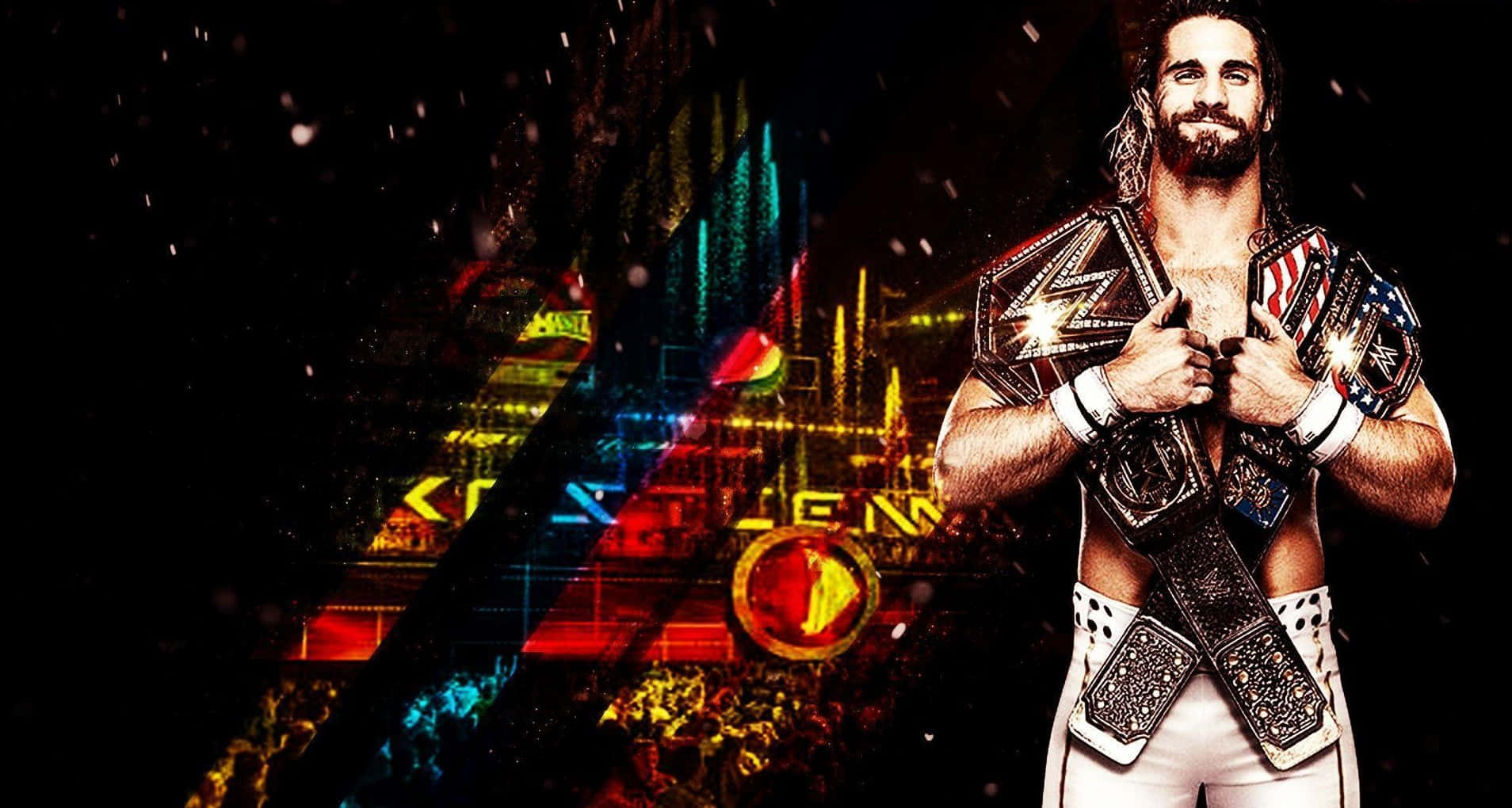 Seth Rollins With Two Wwe Belts Wallpaper