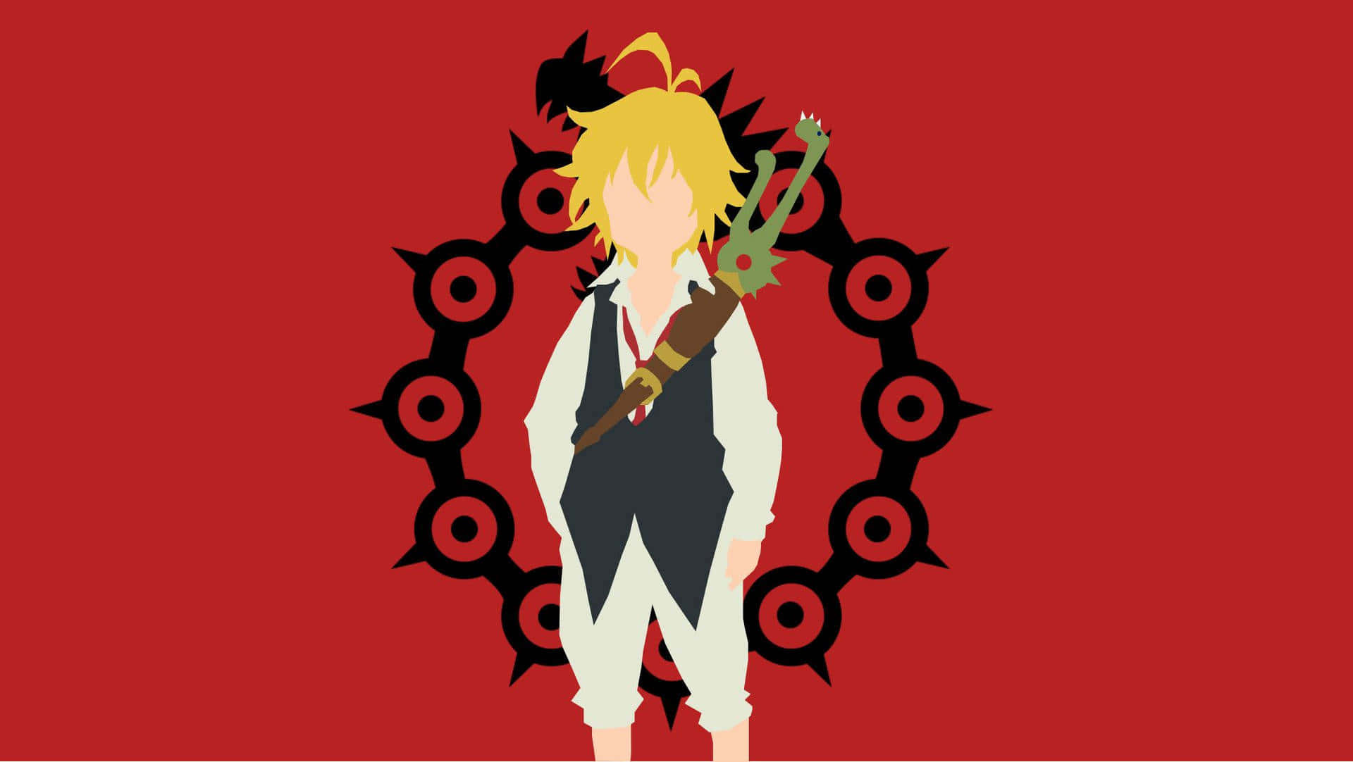 Eincartoon-charakter Mit Einem Schwert Und Einem Roten Hintergrund.