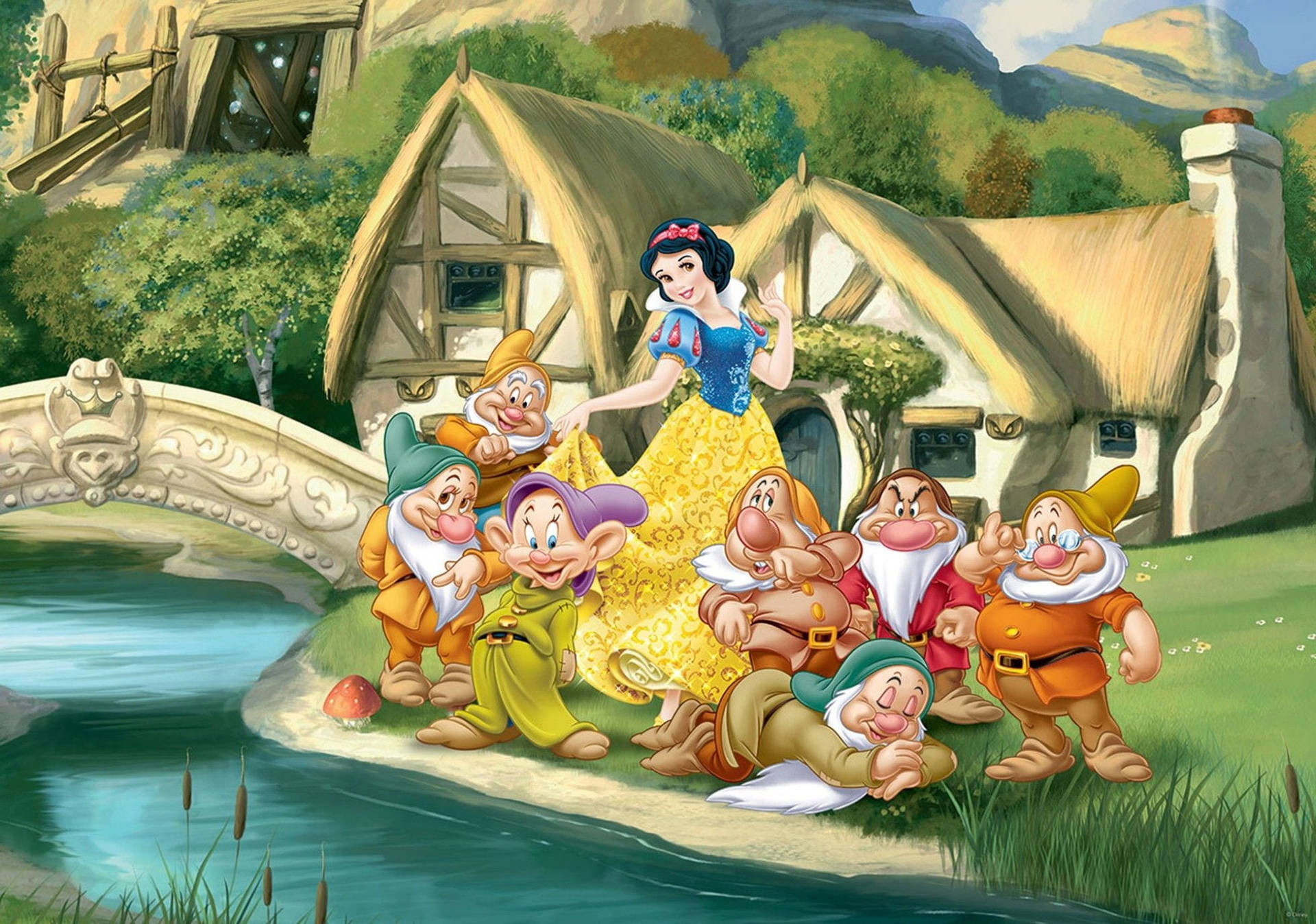 Seven Dwarfs Near The River Background