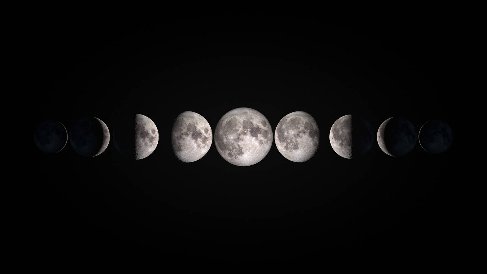 The Seven Phases of the Moon in a Dark Sky Wallpaper