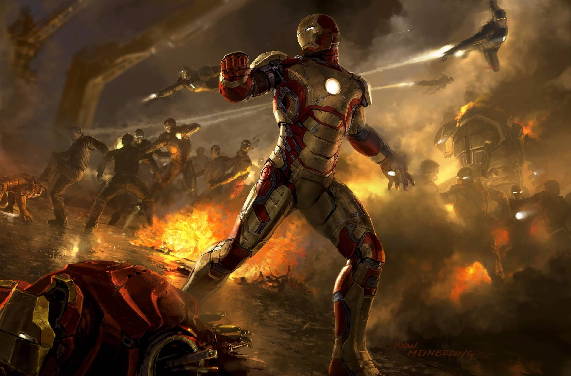 Several Cool Iron Man Fighting Wallpaper