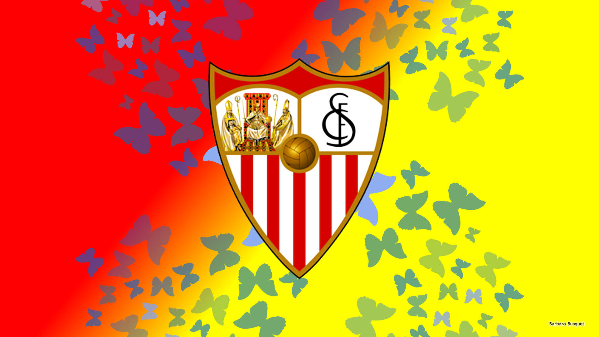 Sevilla FC Butterfly Effect Tapet: Se det klassiske emblem af Sevilla på dette butterfly effekt tapet. Wallpaper