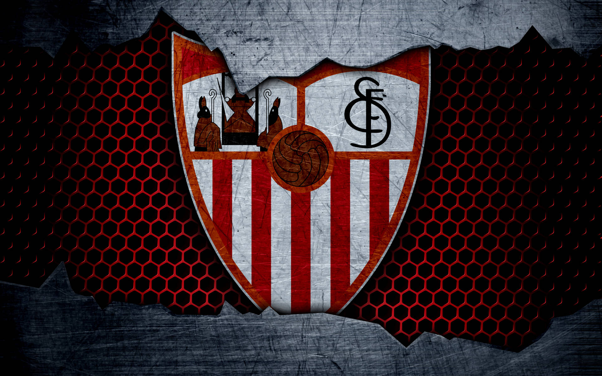 Logoet for Sevilla FC i biemønster vedbagt tapet Wallpaper