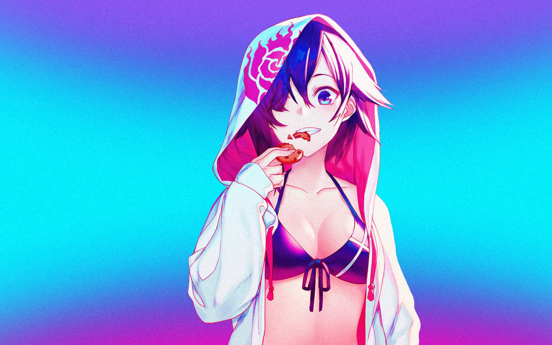 Sexy Anime Bikini And Hoodie Wallpaper