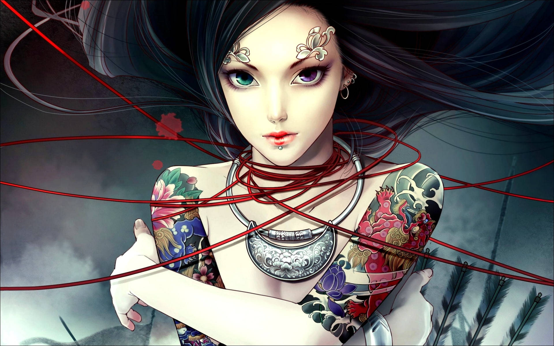 Sexy Anime Girl With Tattoos Wallpaper
