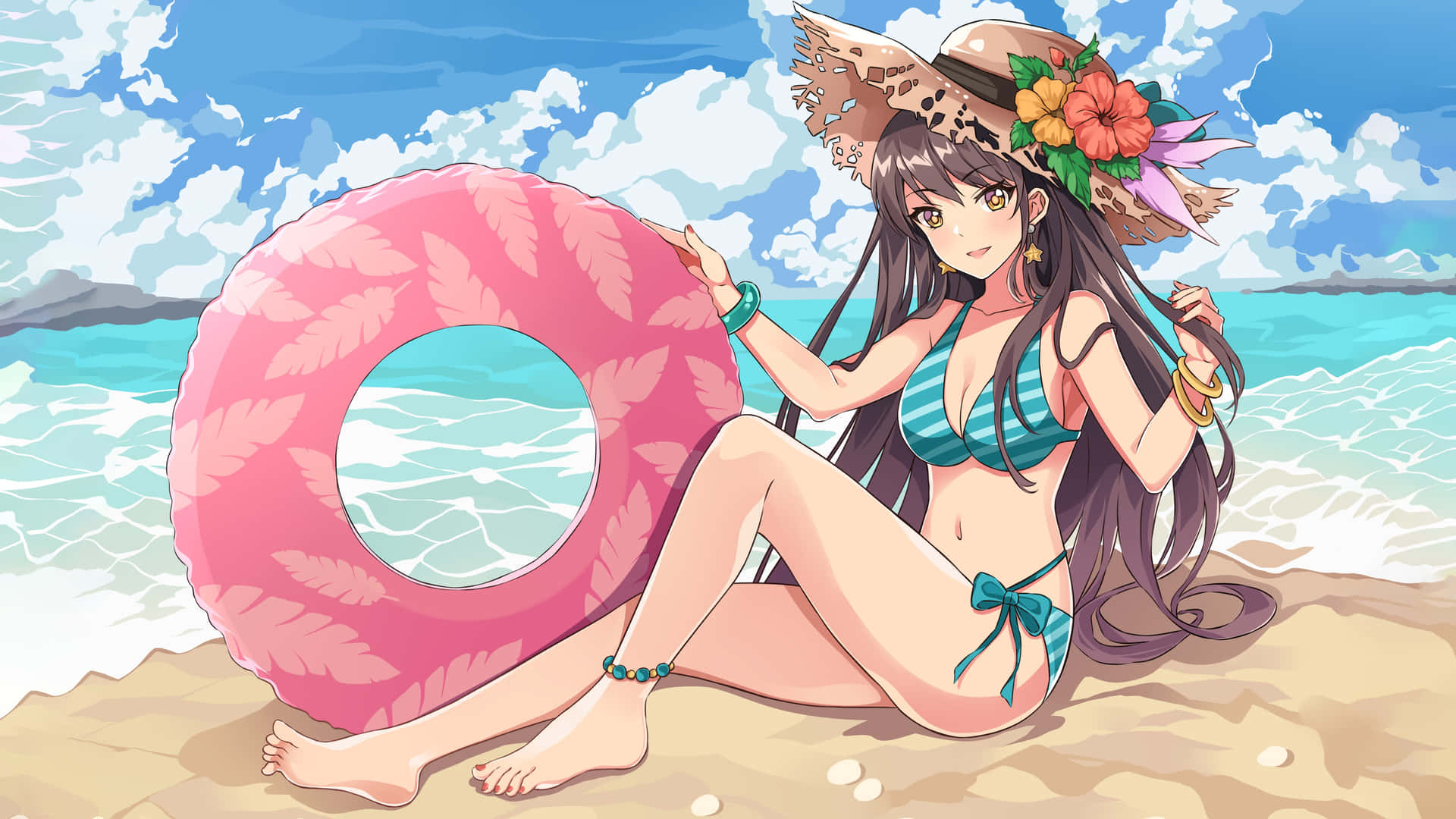 Chicade Anime Sexy En La Playa. Fondo de pantalla