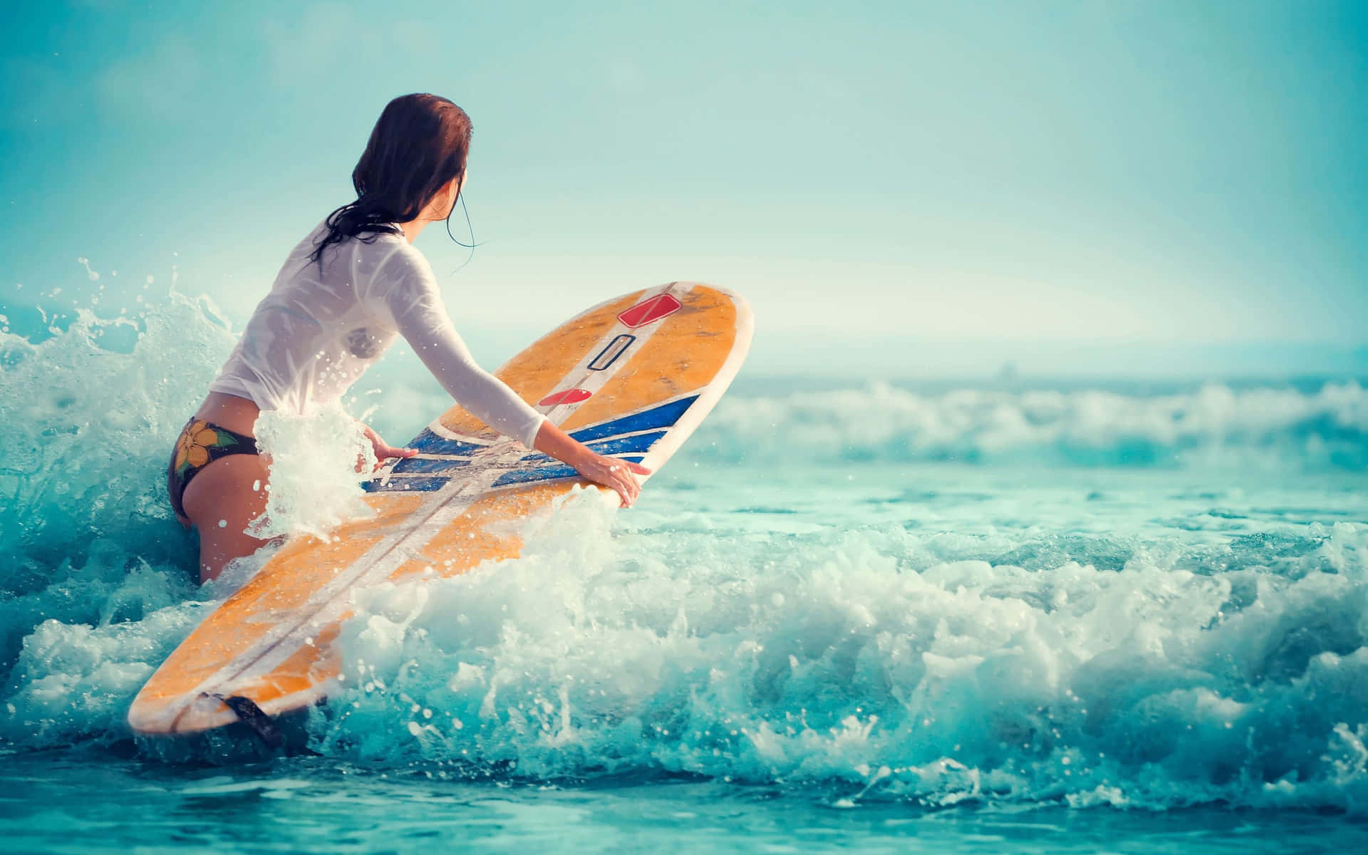 Sexy Beach Surfing Wallpaper