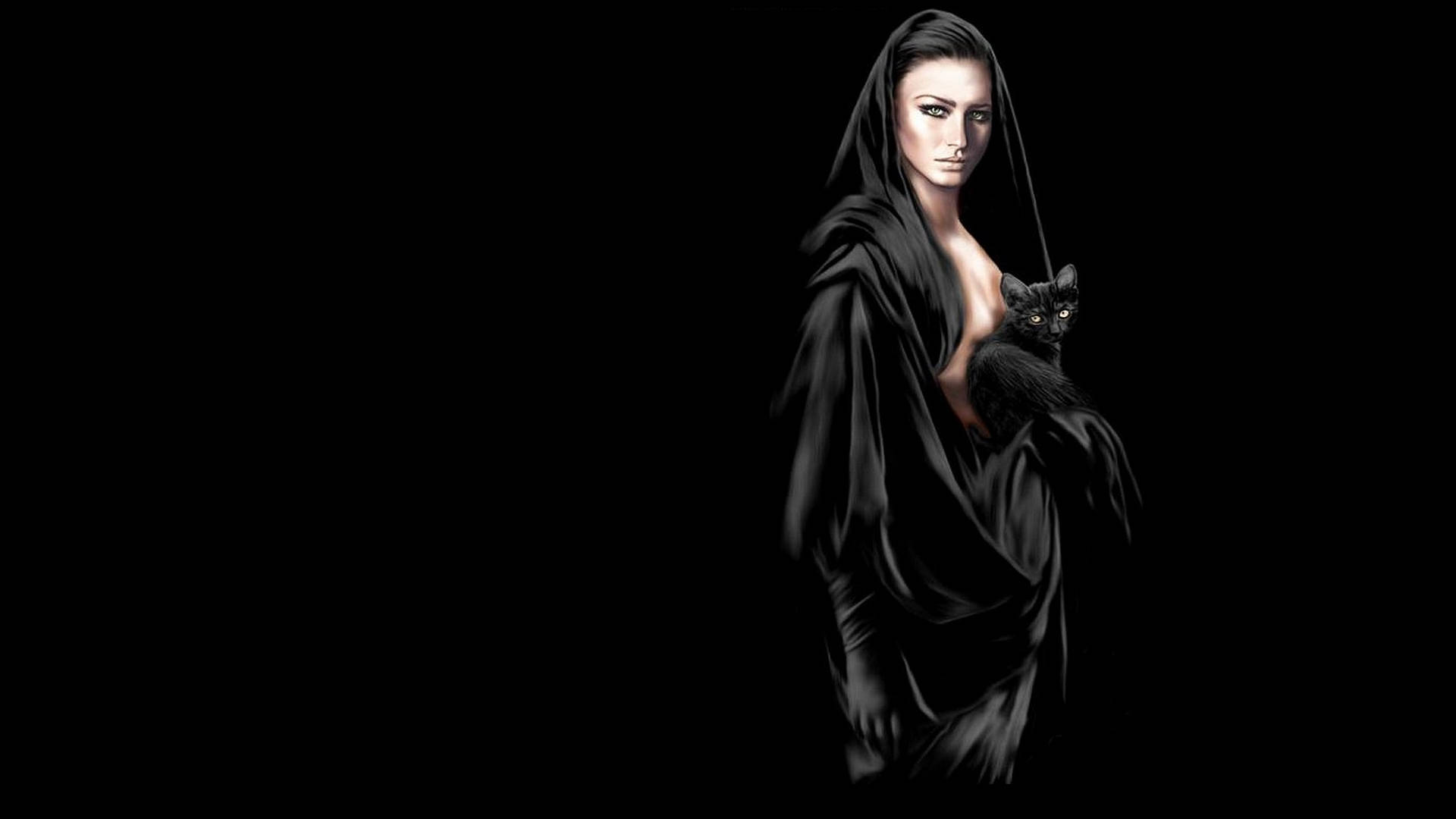 Mysterious Cat Lady in Stylish Black Outfit Wallpaper