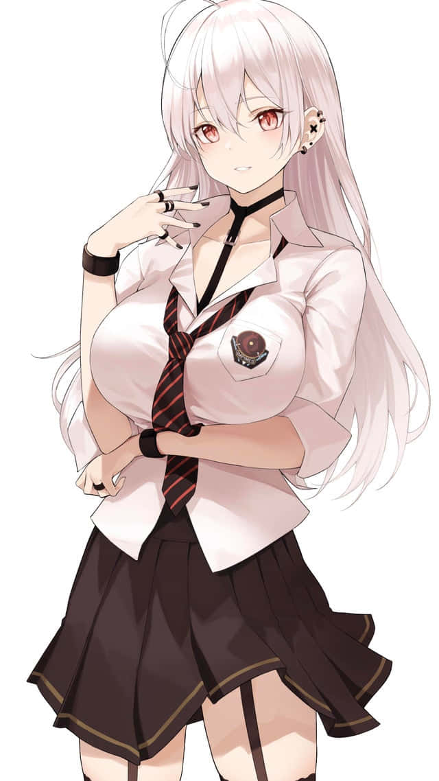 Sexy Goth Anime Girl With White Hair Wallpaper